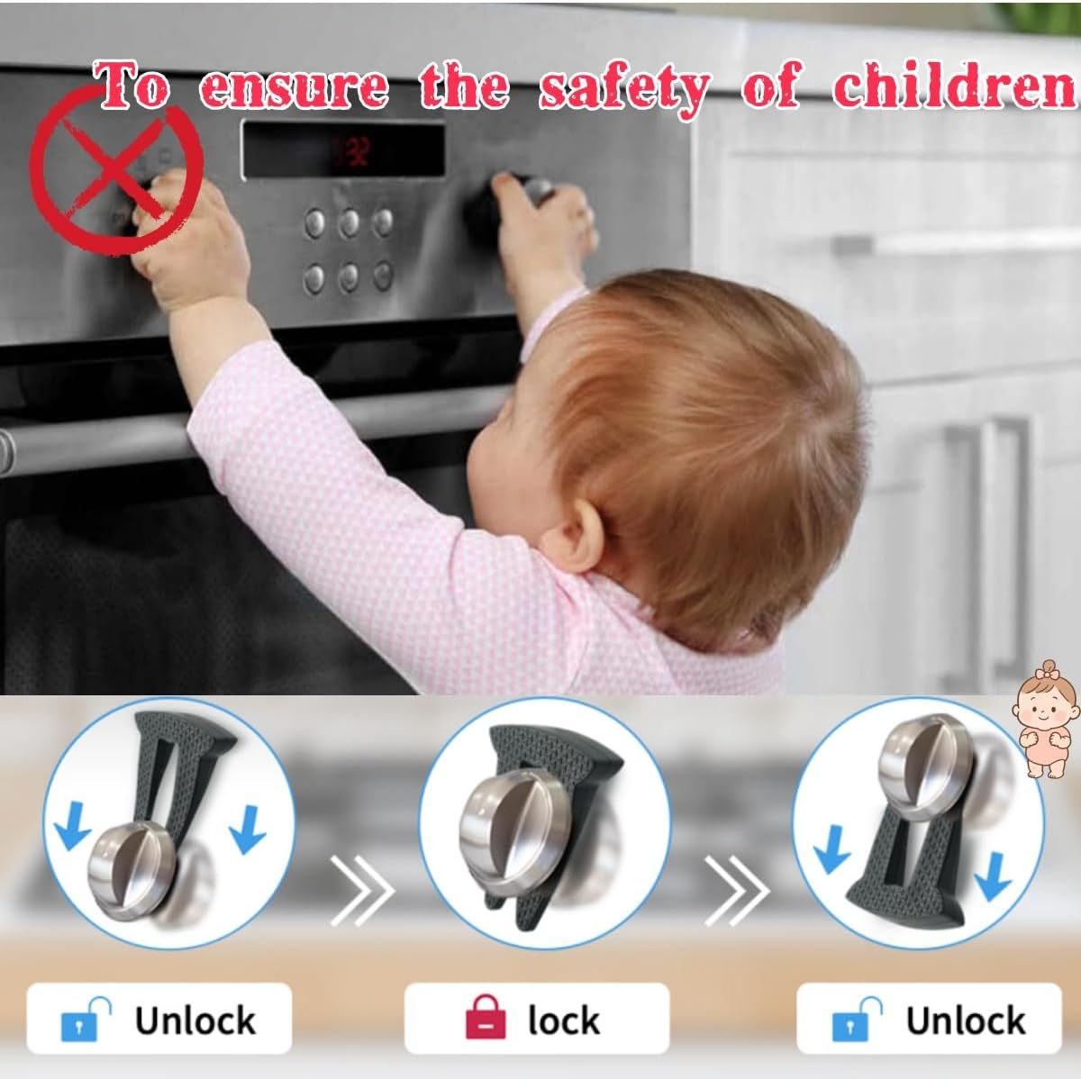 Safety Gas Stove Knob Lock, Protection for Kids and Pets, Preventing Accidental Opening of the Gas Stove Lock, Durable Design Knob Safety Cover, Black 3 Pieces image number 2