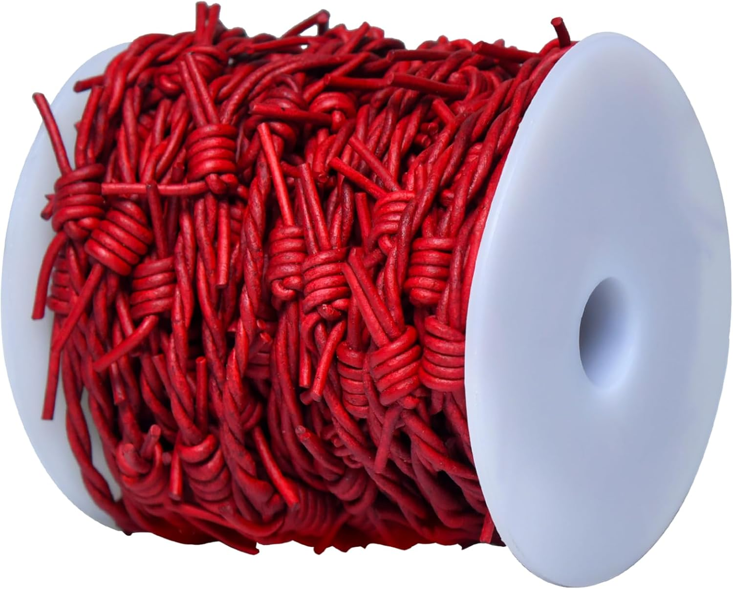 Metallic Cords Essentials Fake Barbed Wire Braid of 1.5 Mm round Leather Cord 10 Meter (32.8 Feet) (Blood Red) - Blood Red image number 4