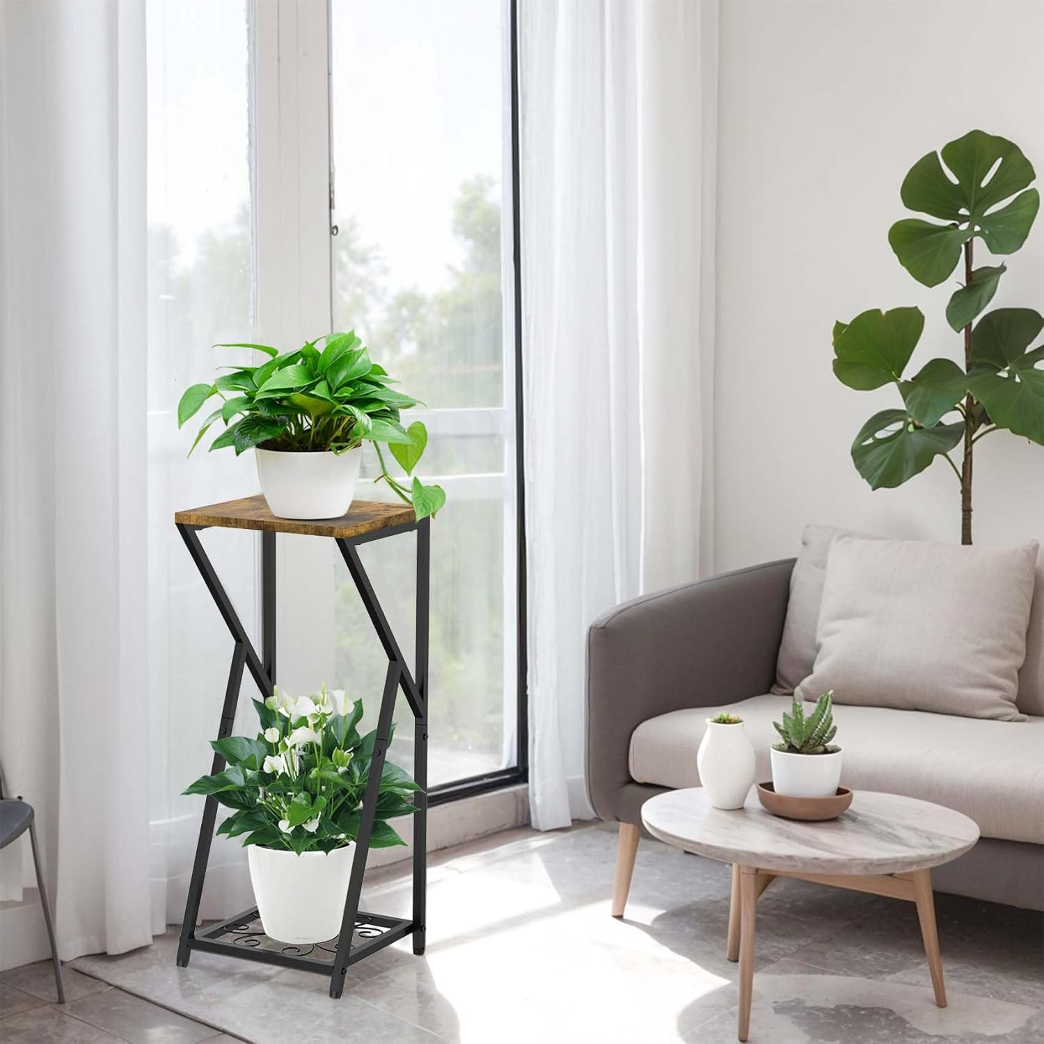 Plant Stand Indoor Corner Metal Plant Shelf for Multiple Plants, 2 Tier Modern Plant Support Flower Pot Holder Display Rack for Home Living Room Outdoor Balcony Garden Patio image number 4