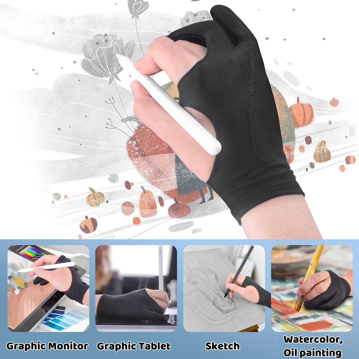 2 Pack Artist Drawing Gloves for Digital Art & Graphic Tablets - Palm Rejection, Smooth & Breathable Sketching Gloves for Left & Right Hand image number 5