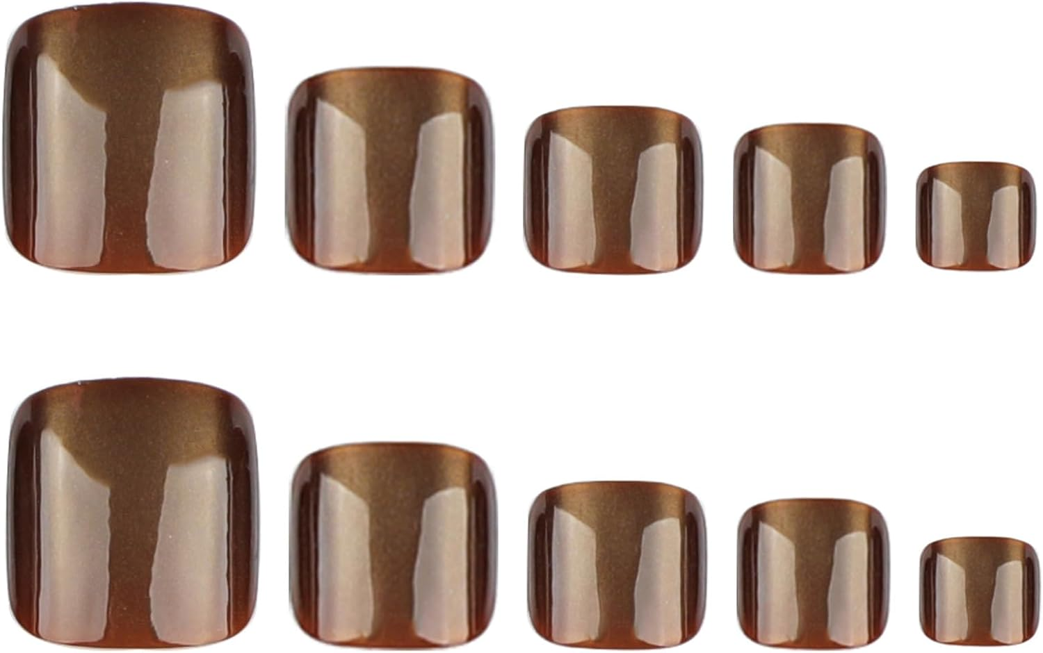 Mouyouglow Pack of 24 Fake Toenails, Toenails for Sticking, Short, Squared Brown, Plain, Cat Eye, Magnetic Brown, Artificial Toe Nails, Full Cover Foot Press on Nails with Adhesive, AUB-B7 image number 5