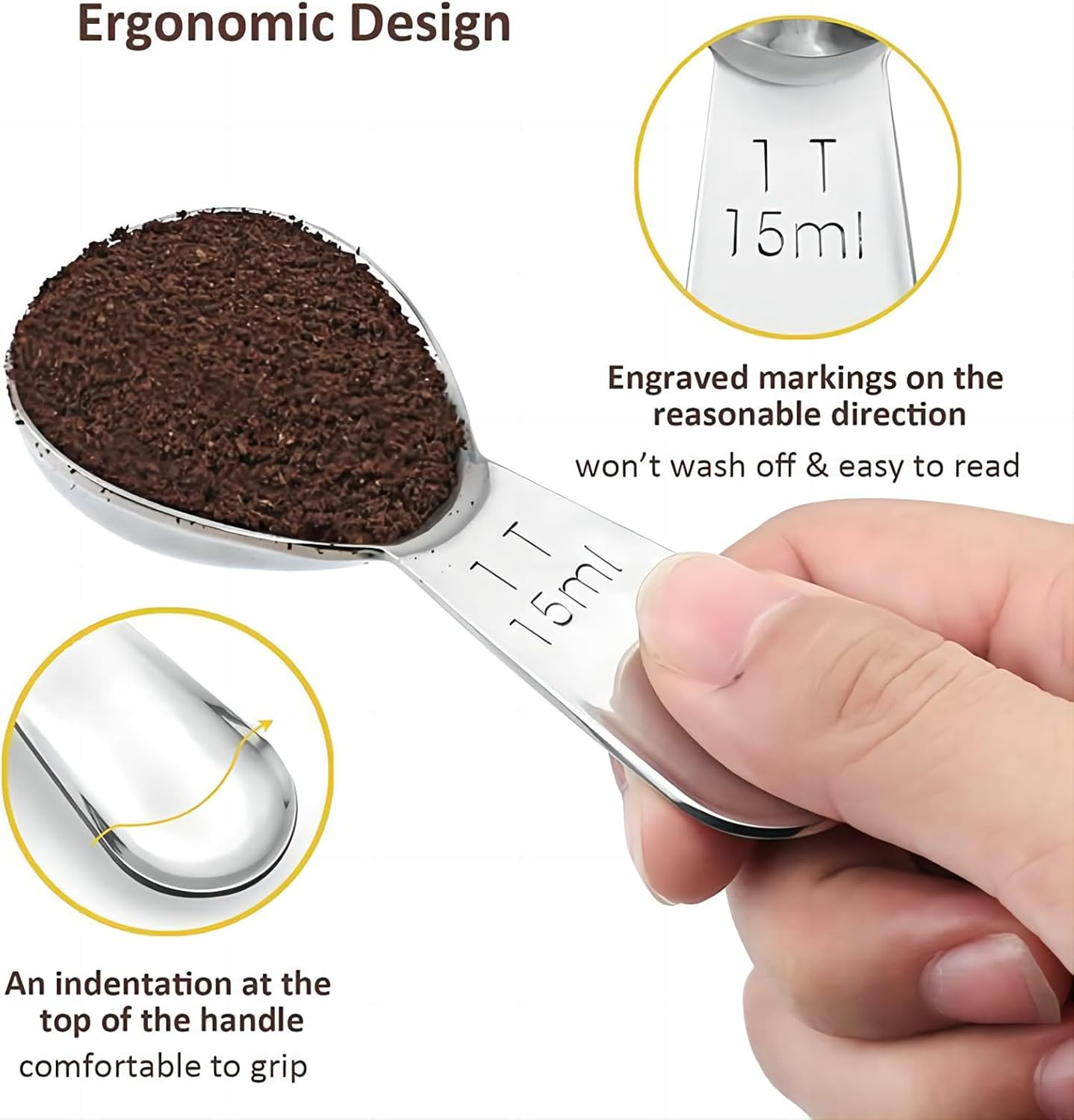 Stainless Steel 430 Coffee Scoop, Coffee Measuring Spoon Short Handle for Measuring Coffee, Milk, Tea,Sugar,Lemon Juice, and Olive Oil,Set of 2(15 Ml & 30 Ml) image number 5