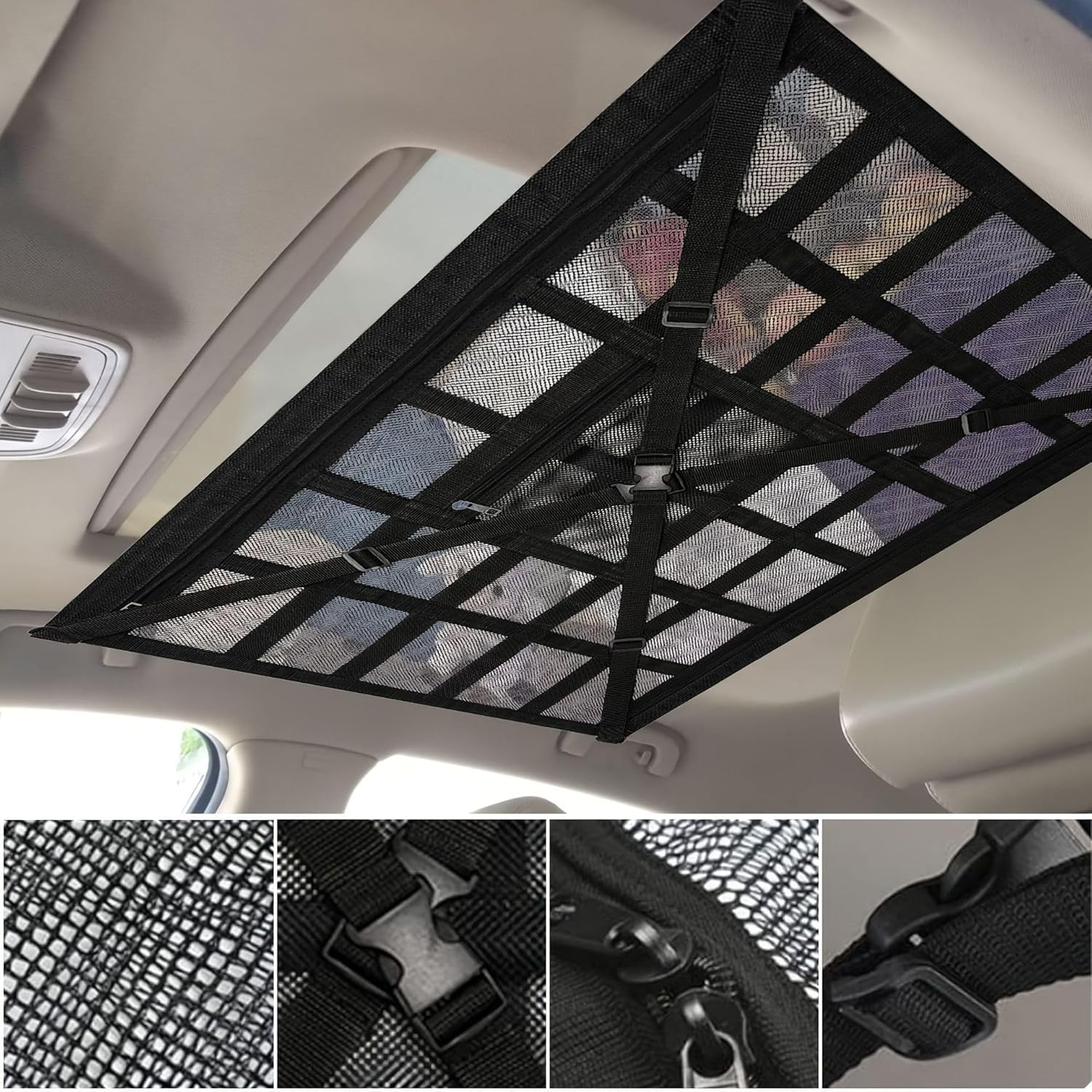 Tootoo Universal Car Ceiling Storage Net Car Roof Cargo Net Mesh Storage Bag Campervan