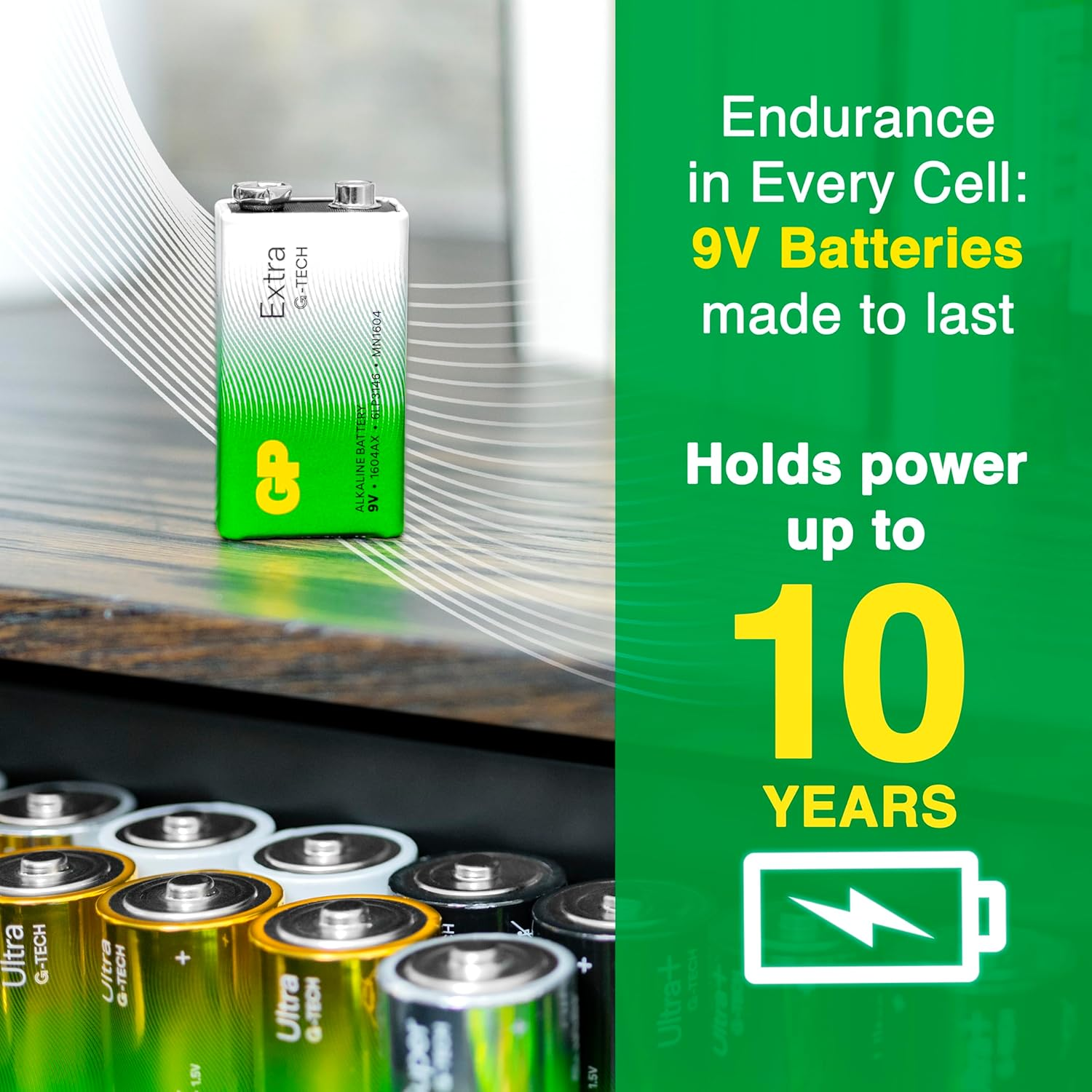 GP Batteries 9 Volt, PP3 - MN1604 &ndash; 6LR61 &ndash; 6LF22, 9V Extra Alkaline Batteries, Ideal for Toys/Remote Controls/Radio&rsquo;S/Smoke Detectors | Pack of 8 image number 6