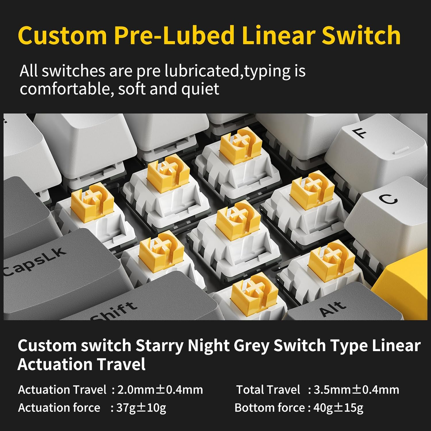 AJAZZ AK820 75% Wired RGB Gasket Mechanical Keyboard with Volume Knob, South Facing LED, 82 Keys, PBT Keycaps, Custom Programmable Hot-Swap Keyboard, Grey White Yellow image number 4