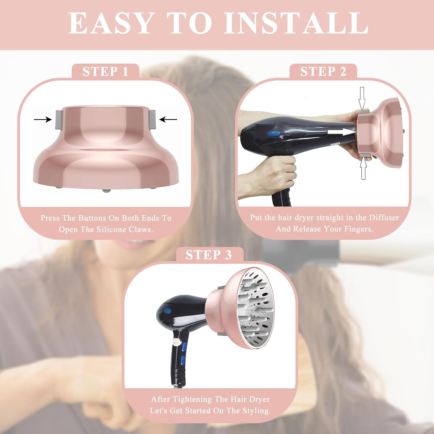 Hair Dryer Diffuser Attachment Universal Adjustable Professional Salon Tool for Curly Hair Fits Most Kinds of Blow Dryer Diameter 4.3-6.5CM