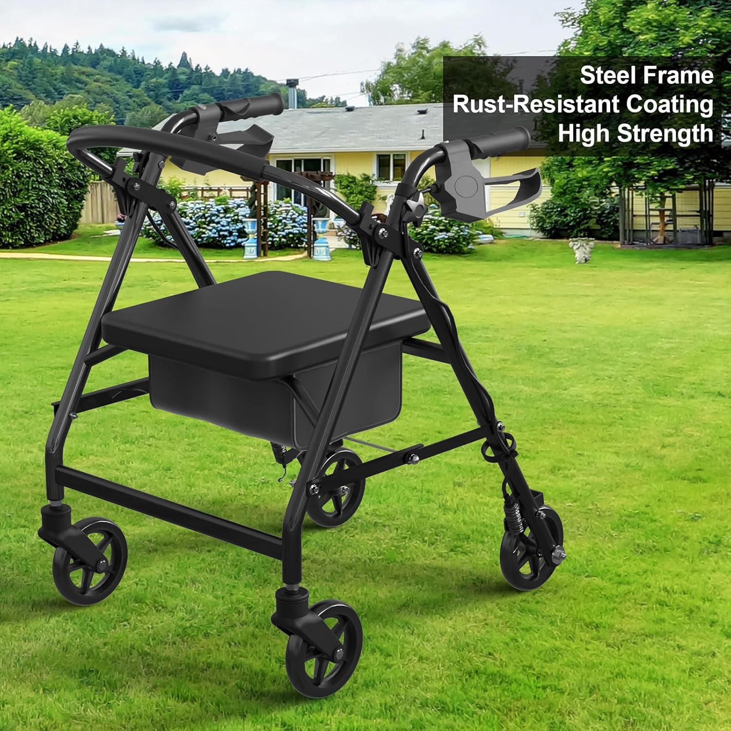 Advwin Lightweight Rollator Walker, 4-Wheel Folding Mobility Aid with Padded Seat, Dual Brake System, Adjustable Arms, and Under-Seat Storage Bag for Seniors and Elderly image number 6