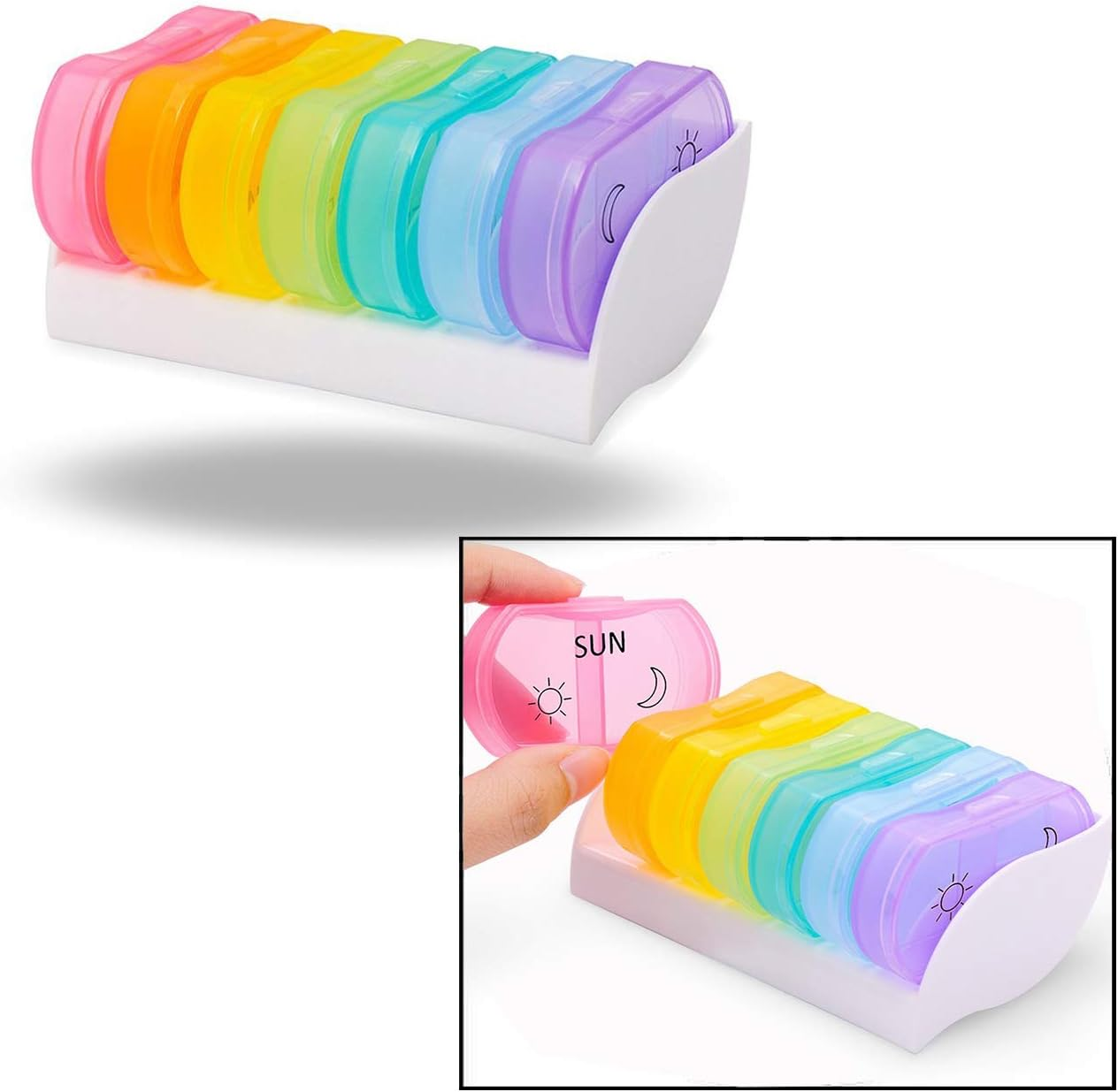 Pill Box for 7 Days, Pill Box with 2 Compartments (Rainbow) image number 2