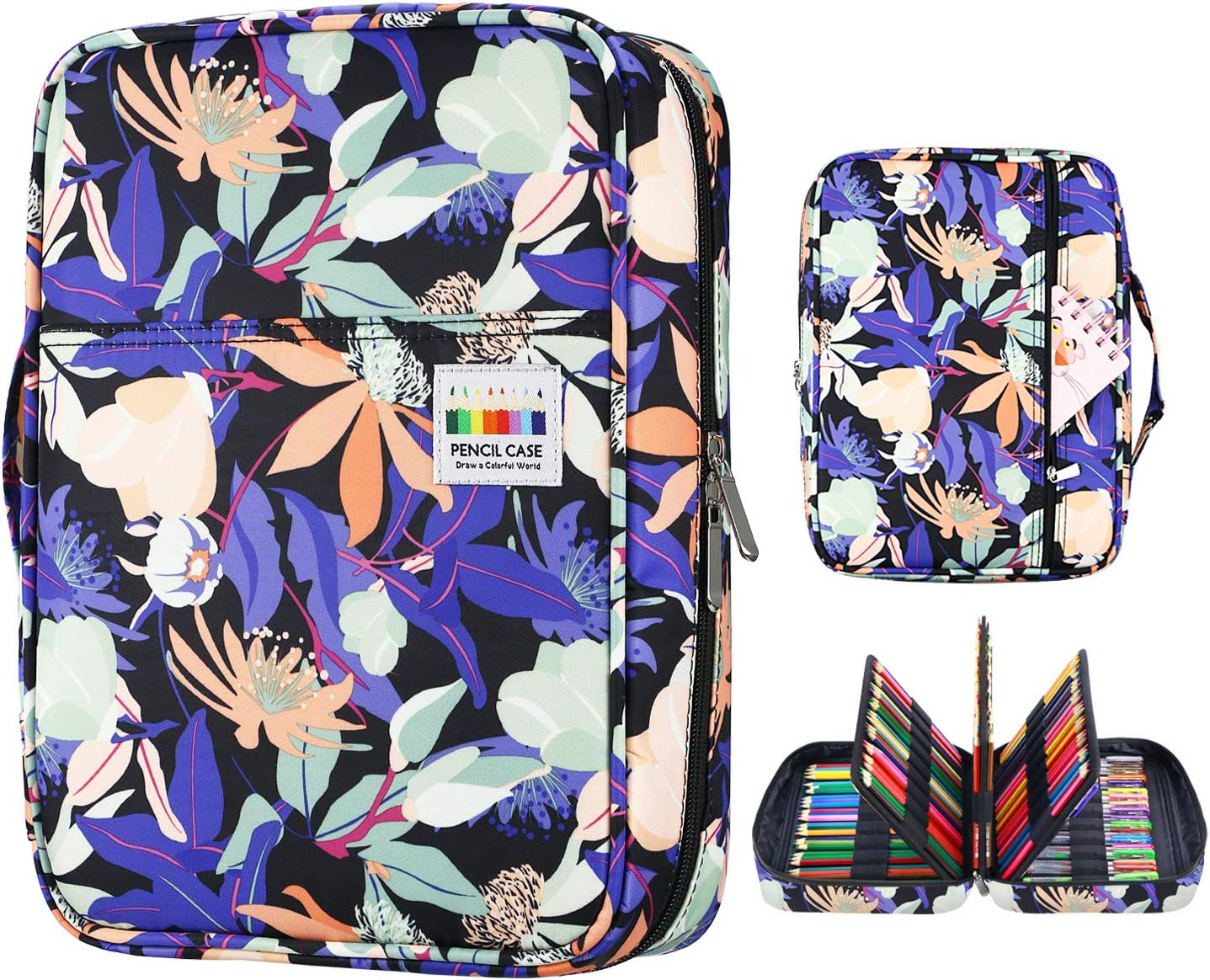 YOUSHARES Colored Pencil Case 220 Slots Pen Case Organizer with Handy Wrap & Zipper, Multilayer Holder for Prismacolor Colored Pencils & Gel Pen (Purple)