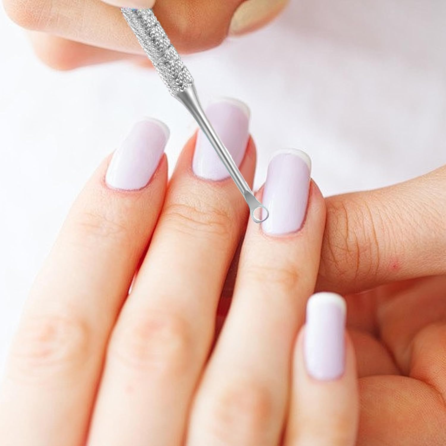 2-In-1 Cuticle Pusher Tool,Nail Etching Tool,Dual Ended Gel Nail Polish Remover Tool,Stainless Steel Nail Scraper,Loop & Beveled Head,Cuticle Sticks,Manicure Tools,For Cuticle Trimmer Pedicure image number 2