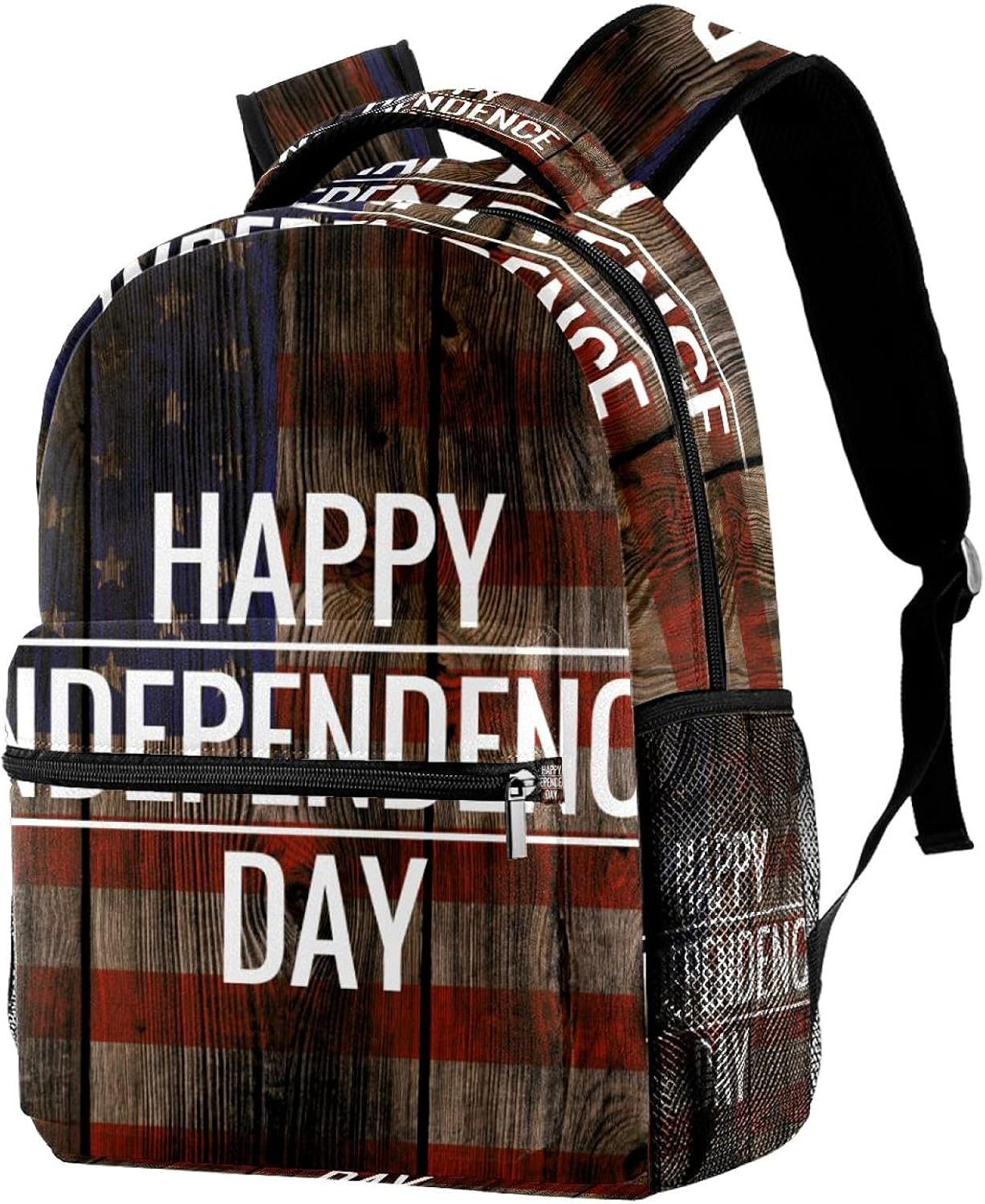 Happy Independence Day on Usa Flag Grunge Wooden Background Backpack Students Shoulder Bags Travel Bag College School Tote Backpacks image number 1