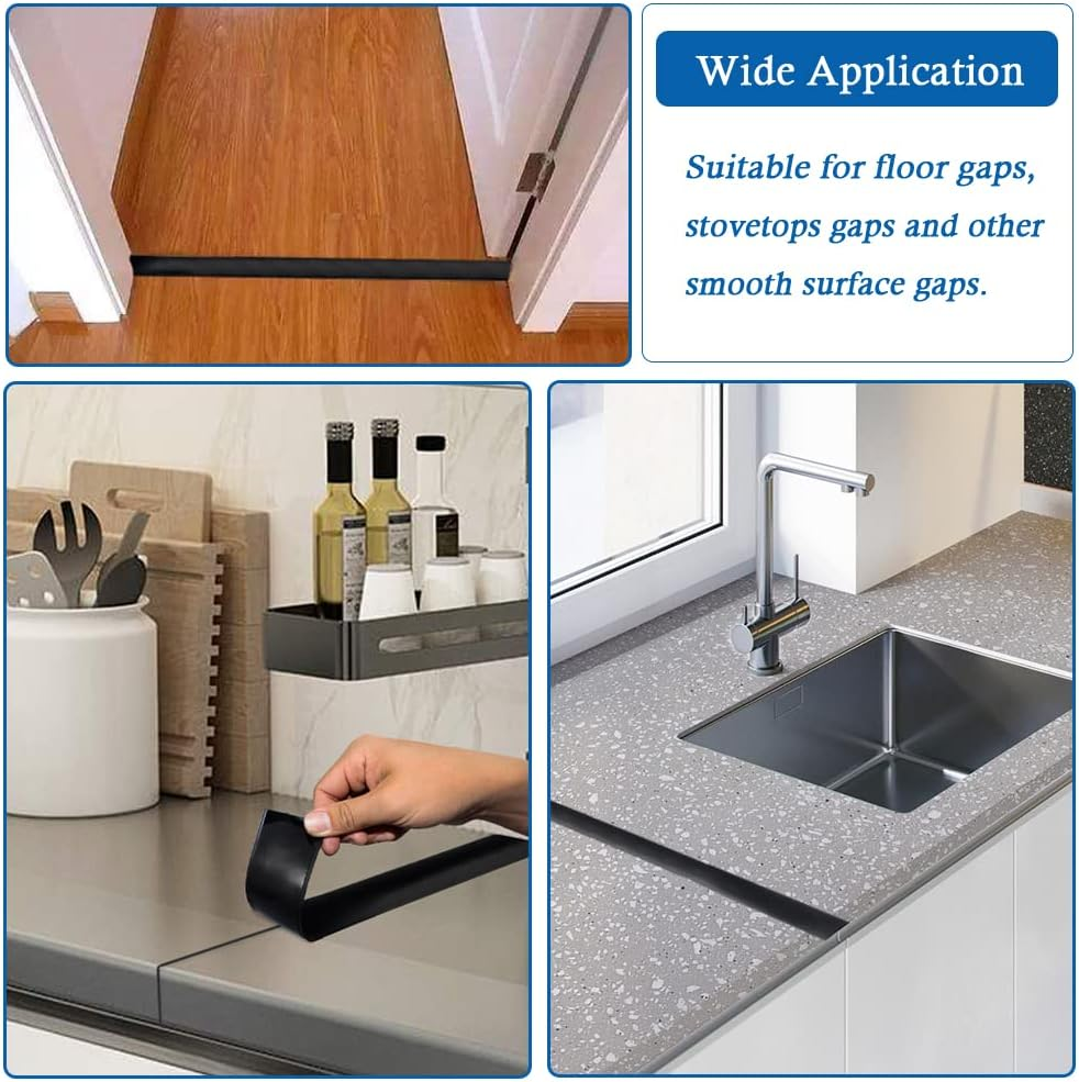 Floor Transition Strip Floor Cover Strips Self Adhesive Flooring Transitions Laminate Floor Strip 1.57" Wide Vinyl Floor Flat Divider Strip (4Cm, 10Ft, Black) image number 7