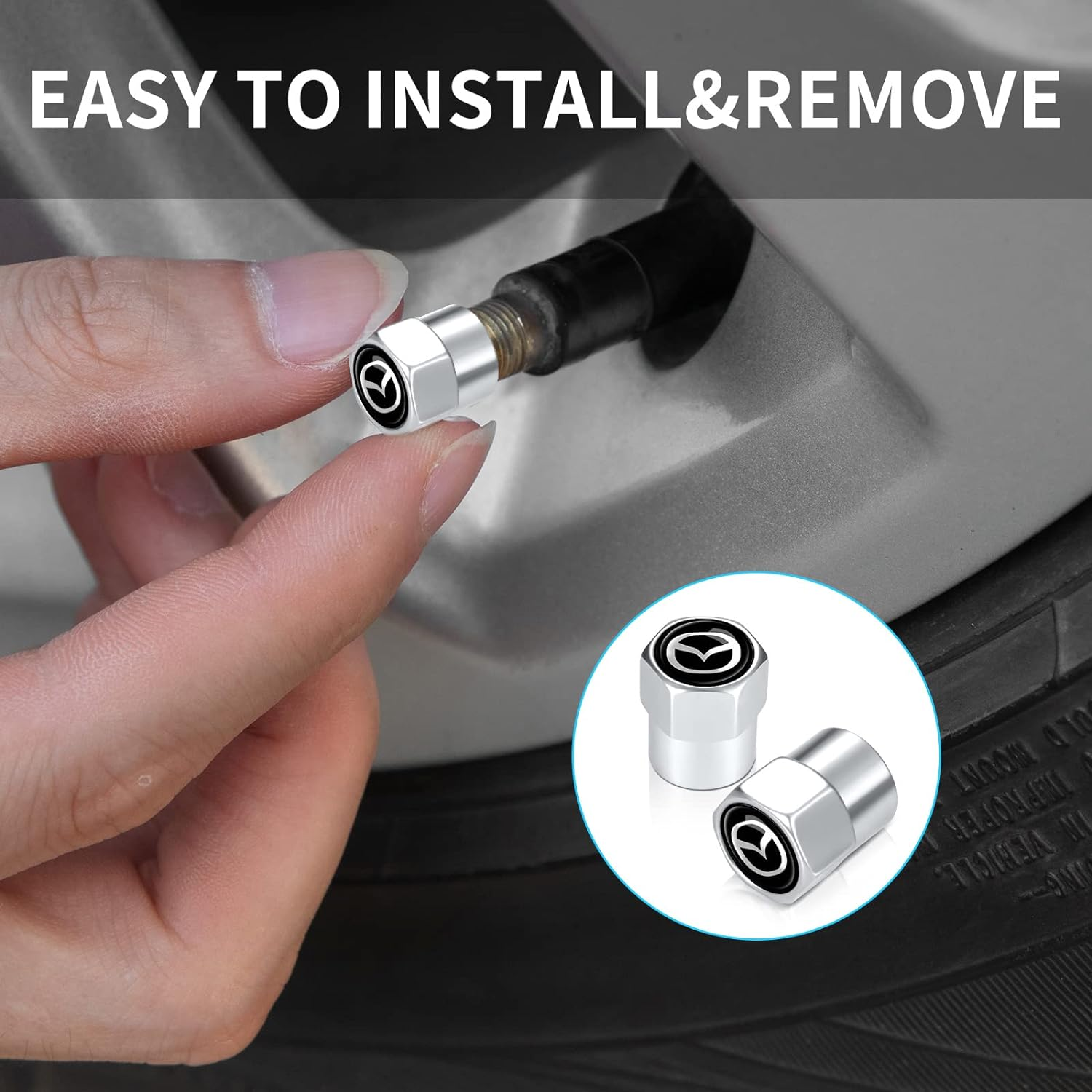 Tire Valve Stem Cap,Wheel Caps Compatible with Mazda CX-5 CX-7 CX-8 M6 MX5 RX7 RX8 A8 CX9 MX6 Series All Models, Metal Air Valve Cover Car Accessories,Not Made by Mazda,4 Pcs(Silver) image number 2