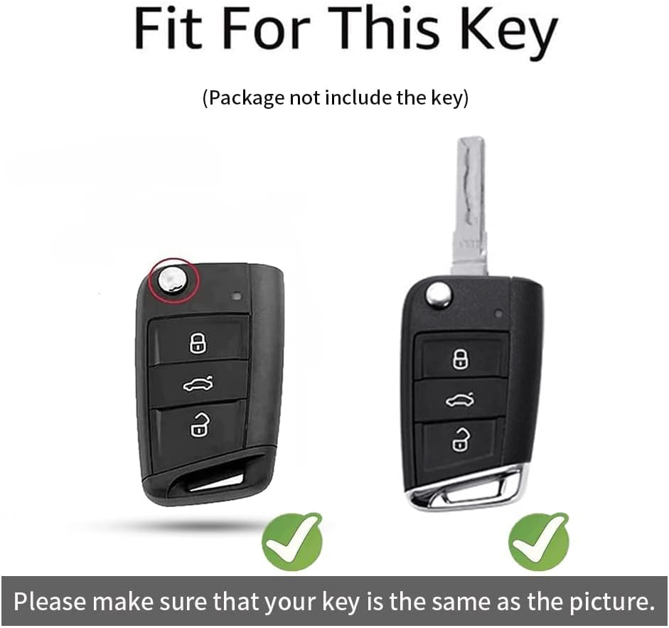 Ontto Alloy Car Key Fob Cover Fit for VW Golf 7 Ateca Arona MK6 MK7 Polo Jetta Fabia Tiguan Touran Toledo for Skoda Seat Leon Ibiza Octavia Flip Leather Key Case Keyring Key Shell Holder Bag Keychain - Black-Borwn image number 4