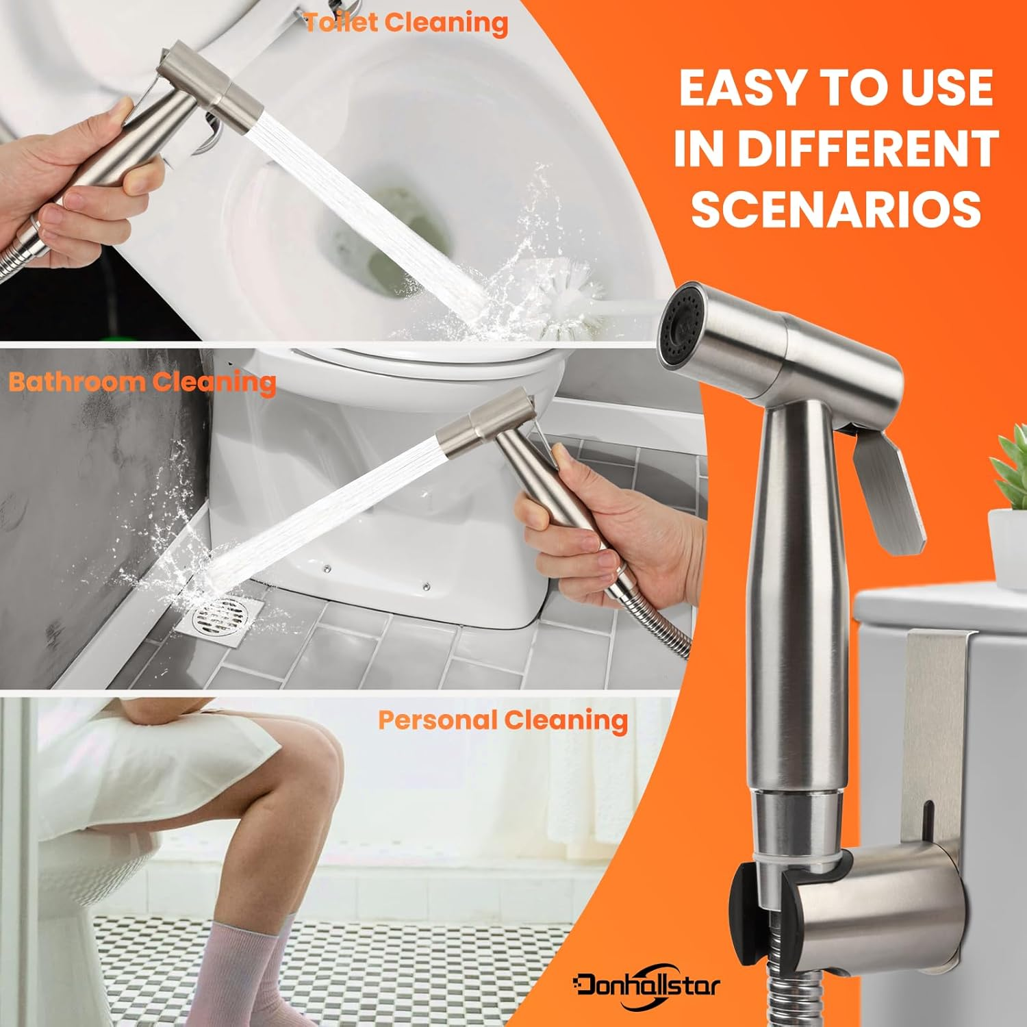 Toilet Spray Gun Handheld Bidet Sprayer,For Water Pressure Jet Spray Muslim Shower for Feminine Washstainless Steel Muslim Shower Toilet Bidet Cloth Diaper Sprayer Set 3-Year Quality Assurance image number 6