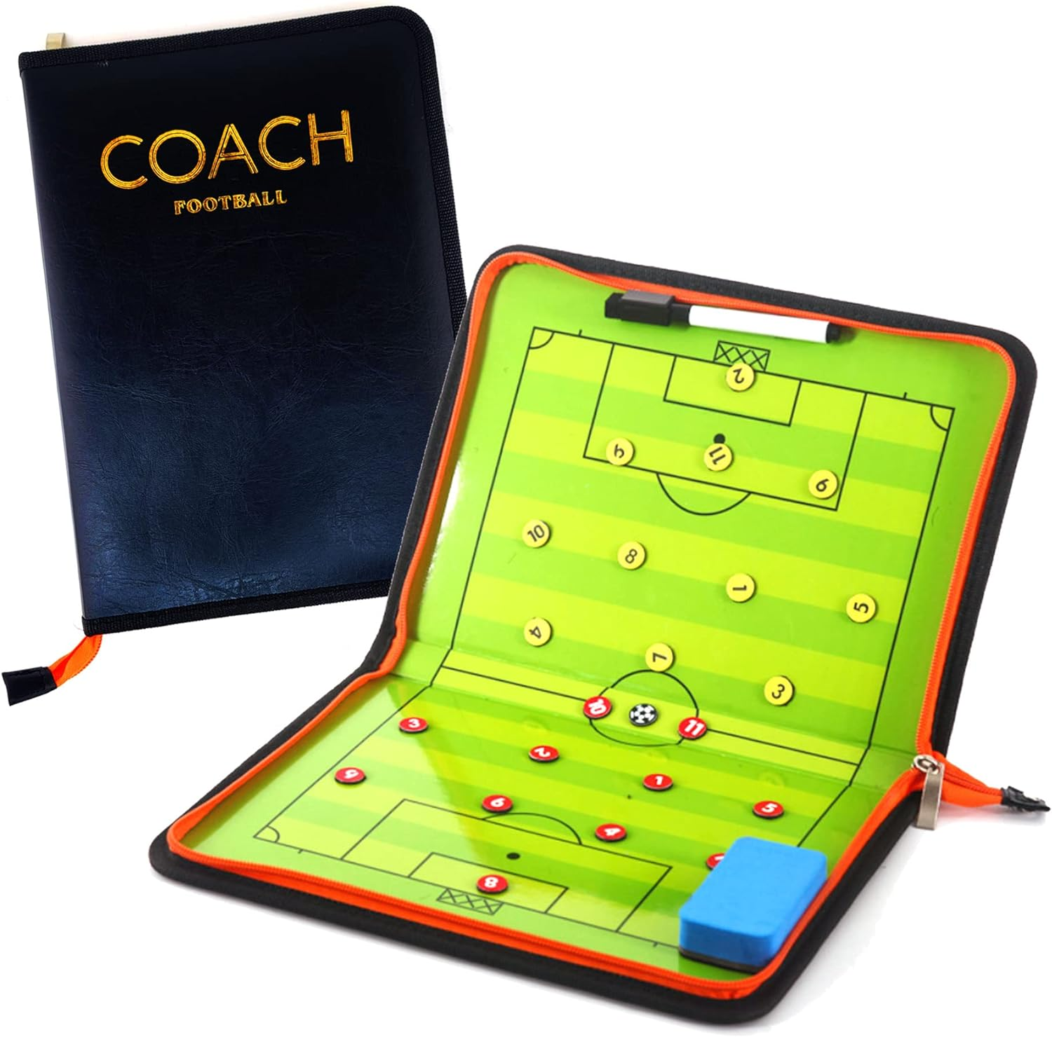 Foldable Soccer Coaching Board Set with Magnetic Number Pieces, Marker Pen, Marker Eraser, Football Full Court Zipper Design Color Strategy Board Training Aid image number 3