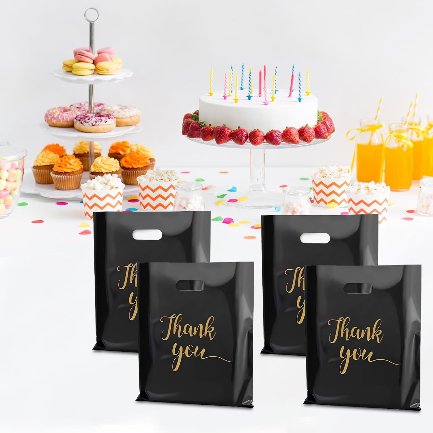 Thank You Bags 100Pcs Thank You Gift Bags 12X16In Retail Bags for Small Business Plastic Shopping Bags Goodie Bags for Stores, Boutique, Clothes, Business Gift (Black) image number 5