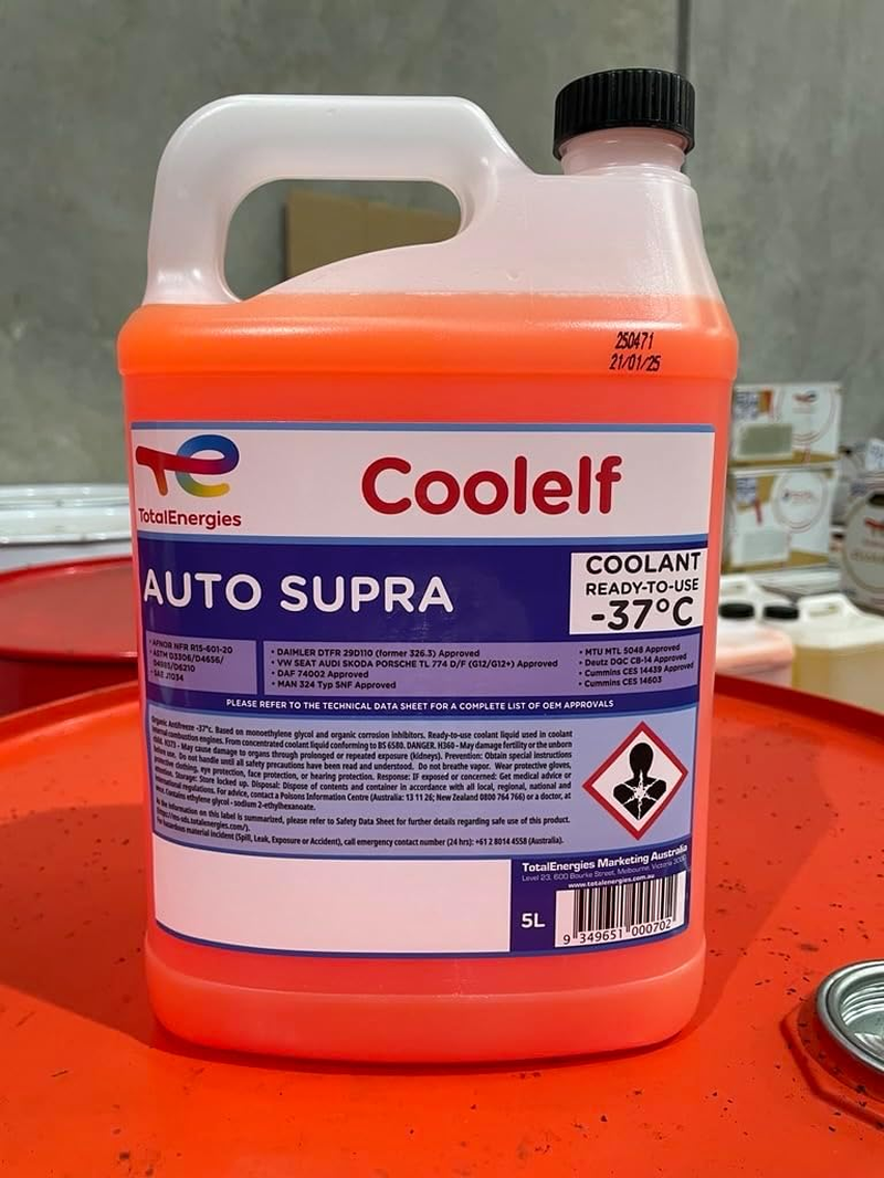 Totalenergies Coolelf Auto Supra -37&deg;C 5L - Pre-Mixed Coolant for All Vehicle Types | OEM Approved | Ready-To-Use Antifreeze | Long-Life Organic Technology (Oat)