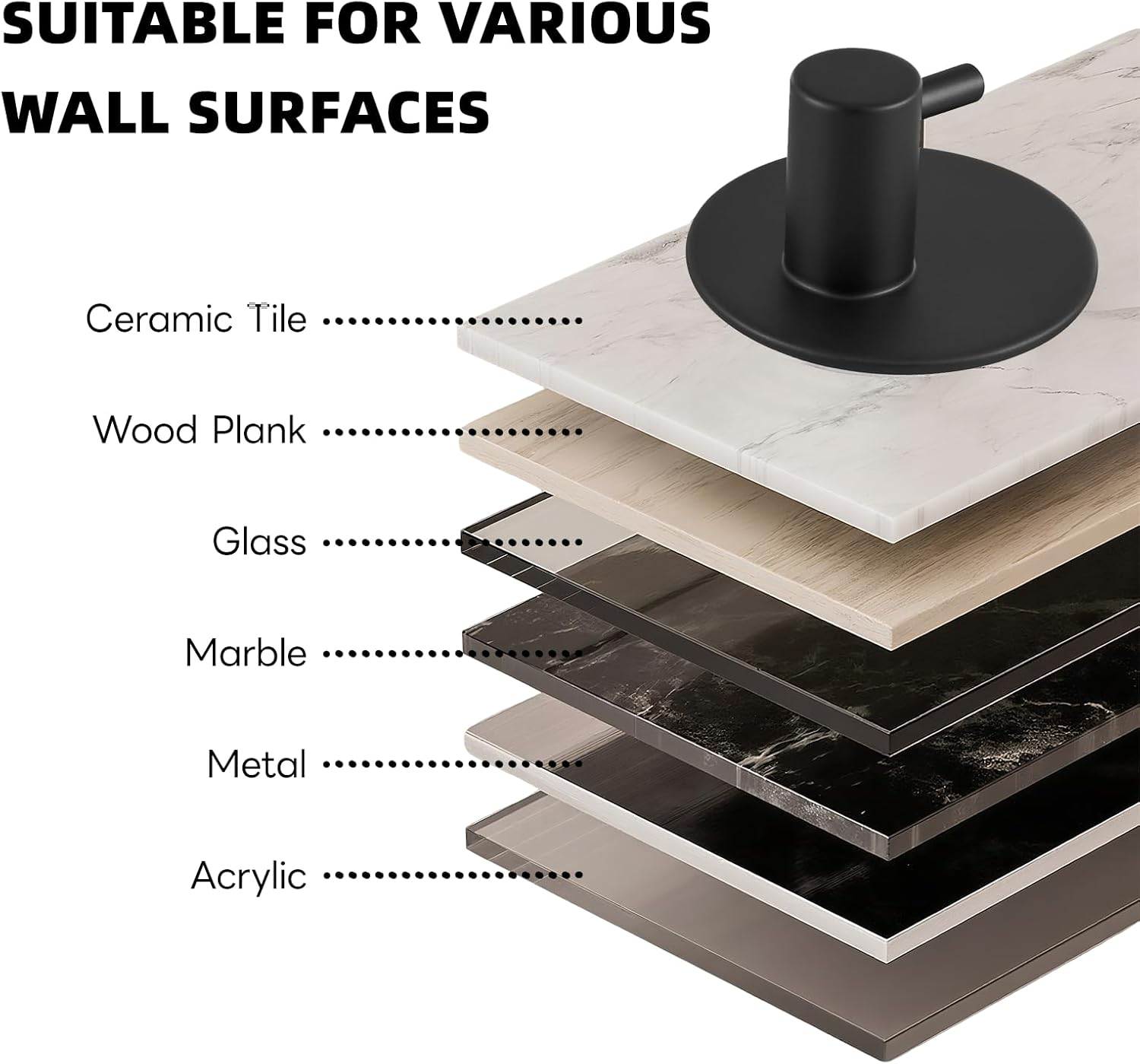 6 Pcs Wall Hook Stainless Steel Adhesive Hooks for Bathroom, Office, Home, Coat Hooks, Towel Hook, No Drill (Black) image number 1