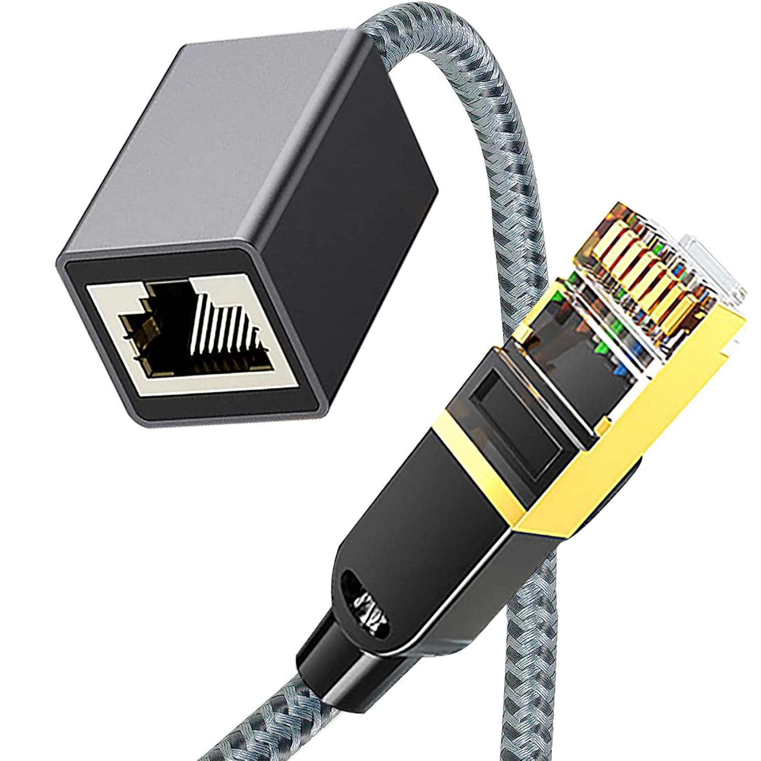 Tunghey Nylon Braided Ethernet Extension Cable Cat6 LAN Cable Extender Cat 6 RJ45 Network Patch Cord Male to Female Connector for Router Modem Smart TV PC Computer Laptop (3M)