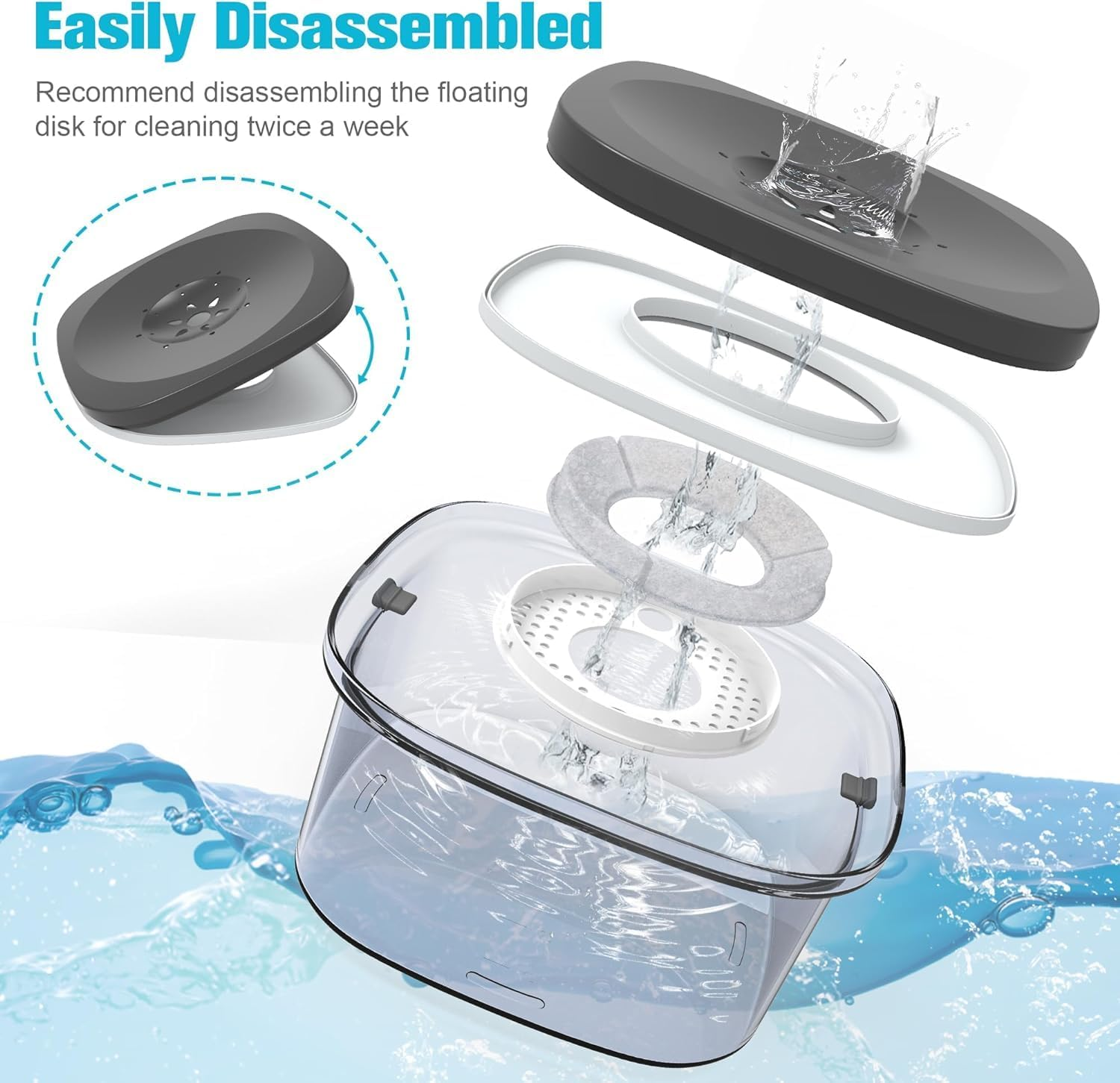 Dog Water Bowl 4L,135Oz No Spill Dog Bowl Large Capacity Slow Water Feeder with Carbon Filter, Splash Proof Pet Water Dispenser Vehicle Carried Travel Slow Drinking Water Bowl for Dogs, Cats (Grey)