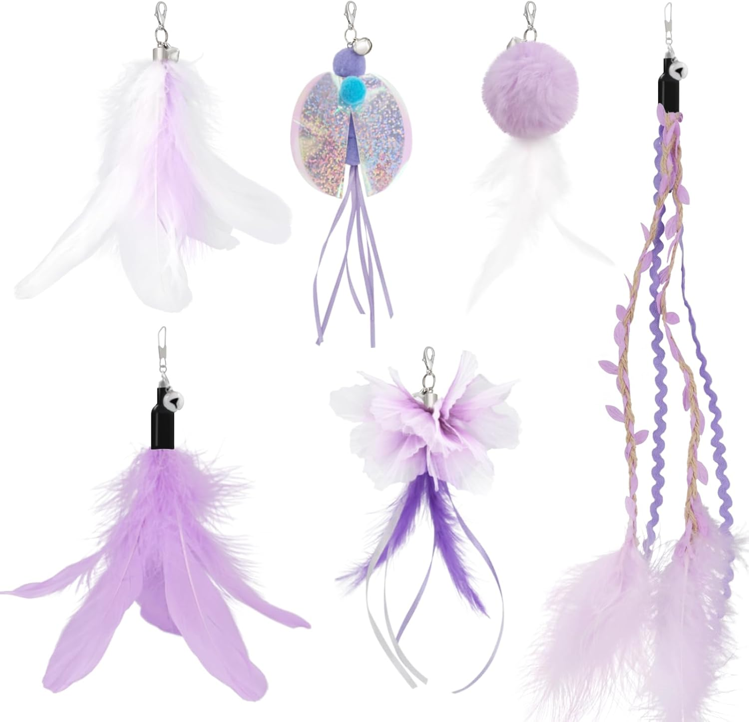 SONGWAY Cat Toy Wand Replacement - 6 Pieces Cat Toys, Cat Feather Toy Refills, Cat Teaser Wand Attachments, Interactive Cat Toys for Indoor Catspink