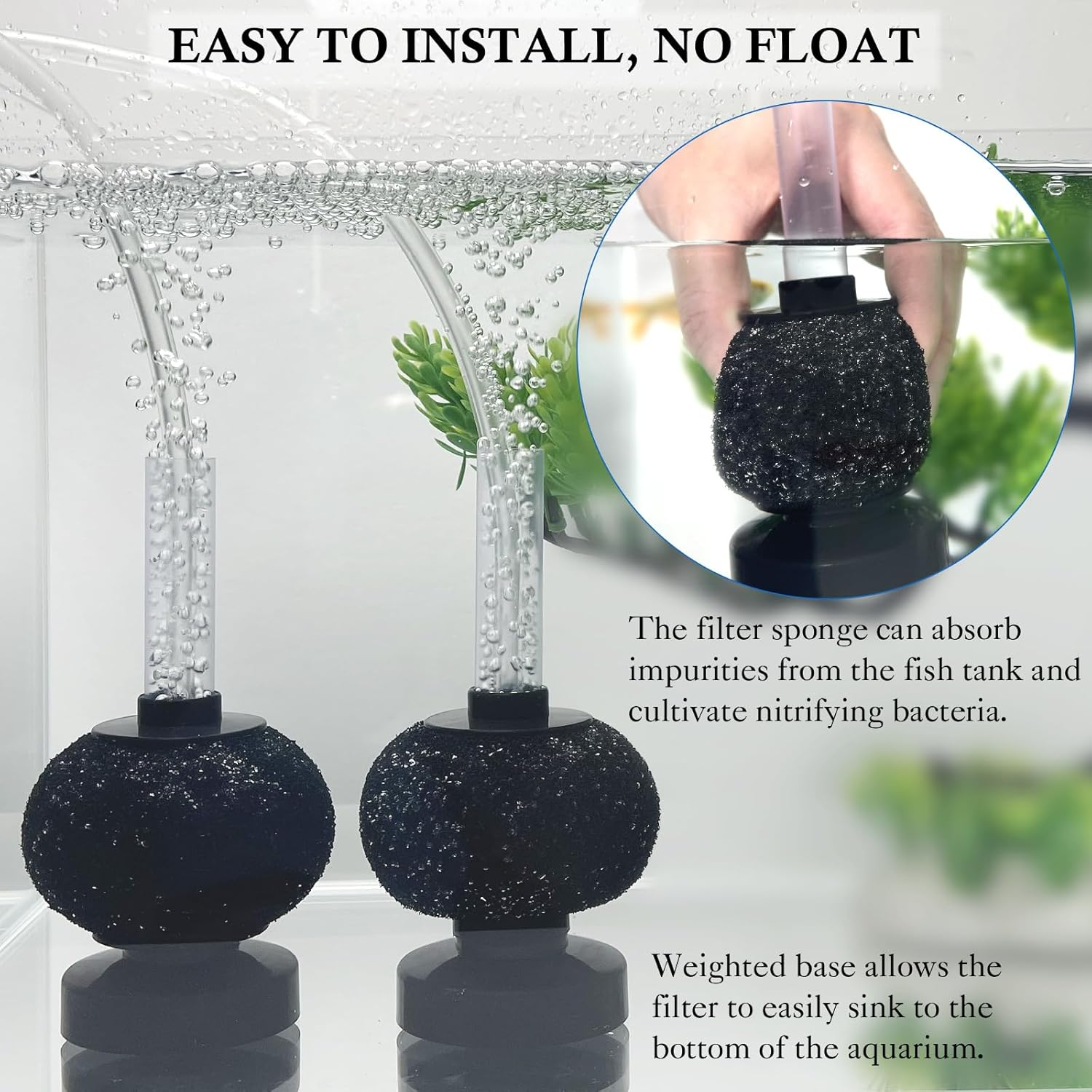 2PCS round Aquarium Bio Sponge Filter: Large Air-Powered Fish Tank Filter, Quiet Filter for 1-60L Fish Tank, Betta Tank, Shrimp Tank, Fry Tank, Breeding