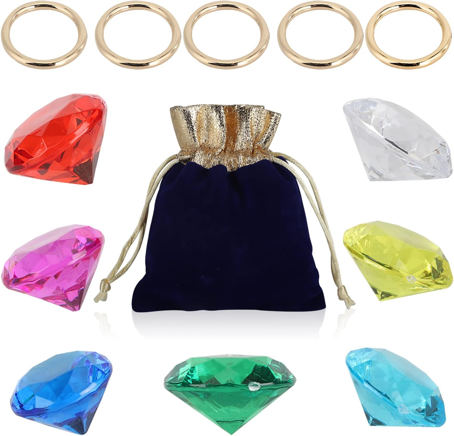 ZCYSRLQIN 12 Pcs Chaos Emeralds Gold round Ring Set Acrylic Diamond Gemstone Jewelry Alloy image number 2