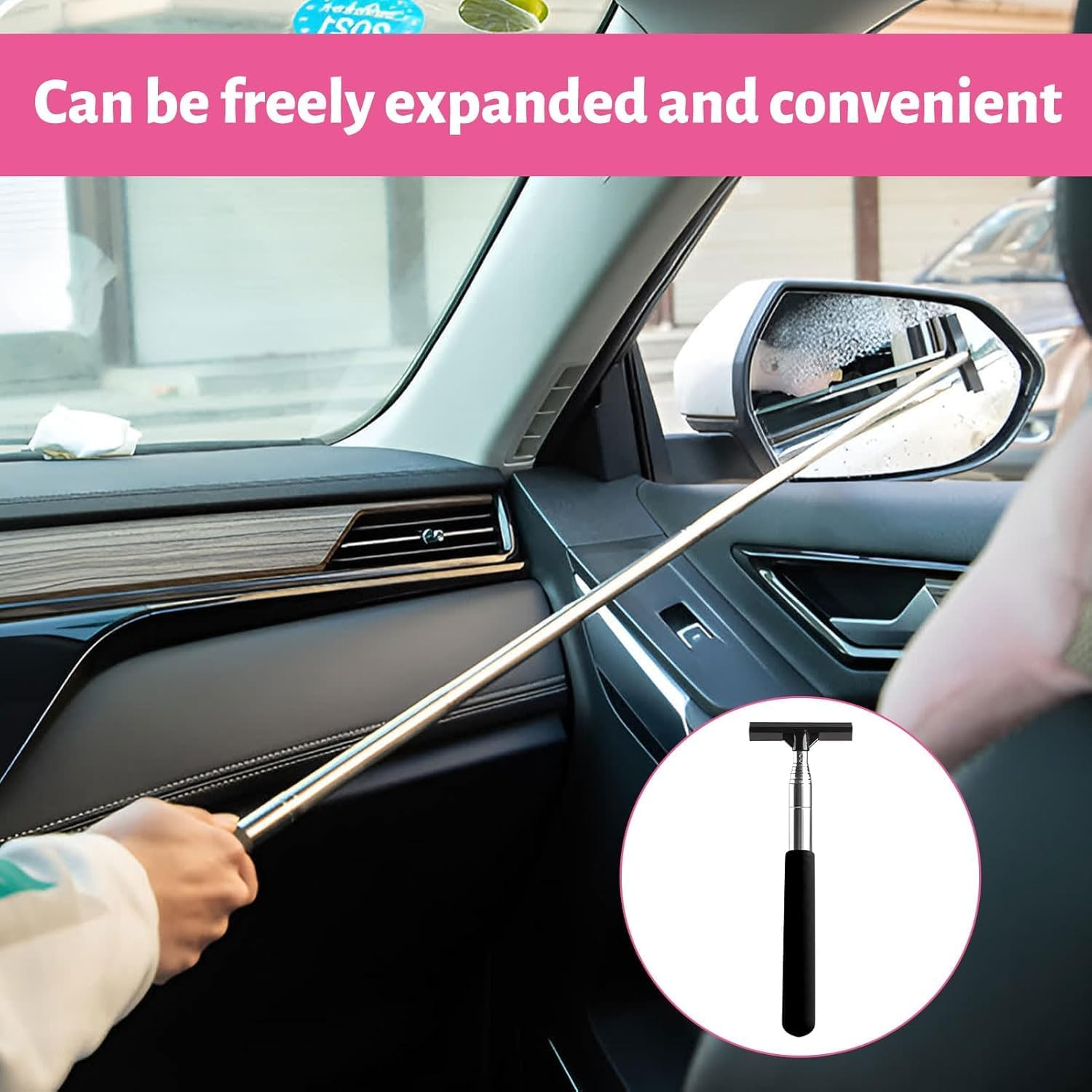 Retractable Car Mirror Wiper, 2Pcs Retractable Car Rearview Mirror Window Squeegee, Retractable Rear-View Mirrors Wiper Snow Brush and Ice Scraper image number 3