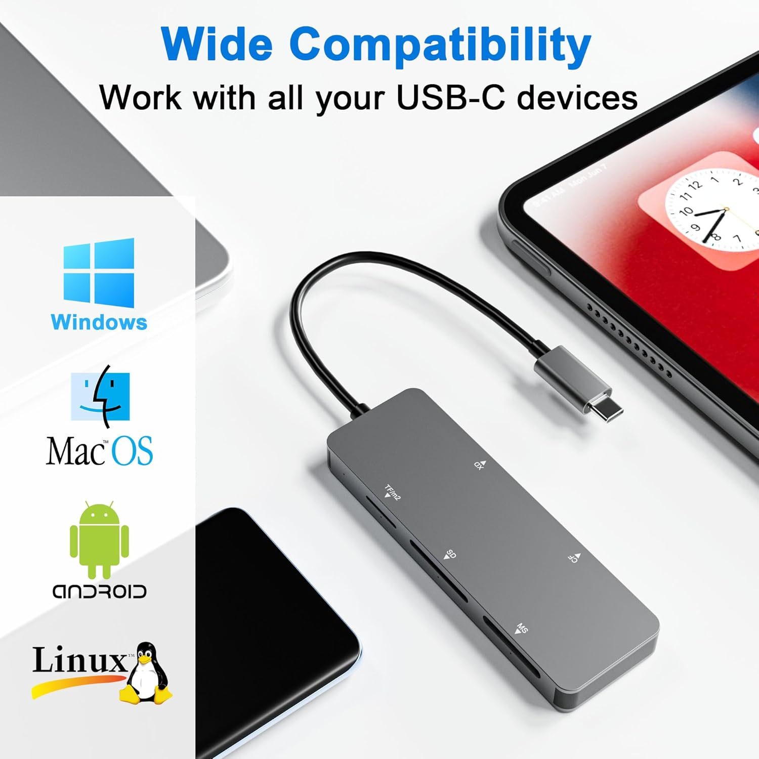 USB-C XD Picture Card Reader, 5Gbps 6-In-1 High Speed Card Reader for TF/SD/MS/M2/XD/CF, USB C XD Memory Card Reader Compatible with Olympus & Fujifilm XD Cards (1GB/2GB) image number 3