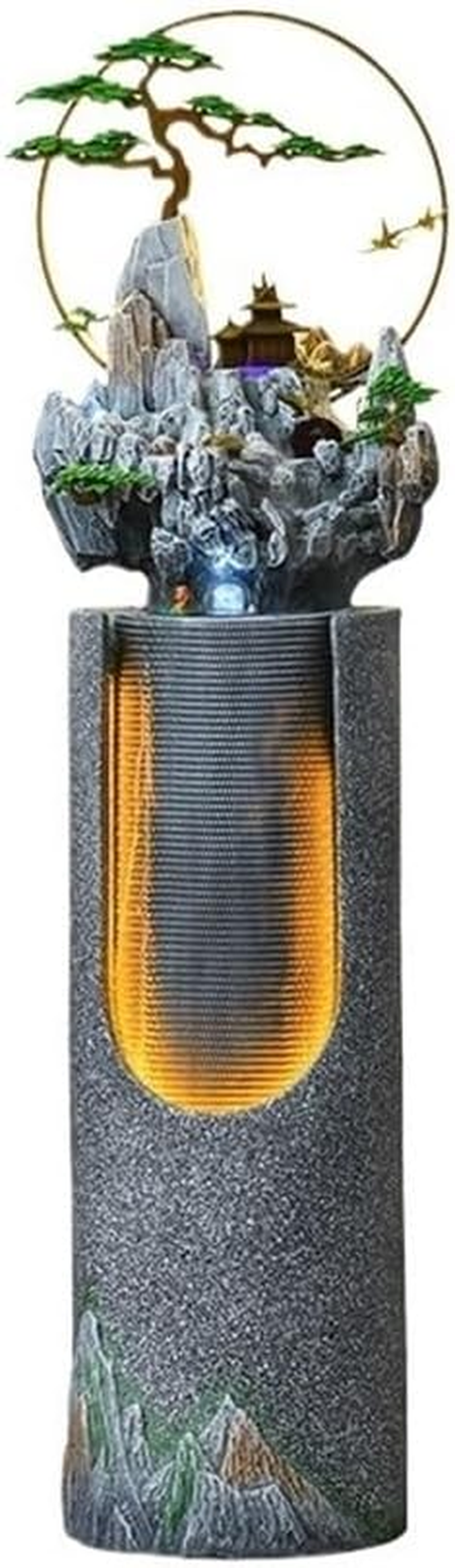 Outdoor Fountain 163Cm Height Living Room Rockery Flowing Ornaments Office Floor to Ceiling Feng Shui Fountain Water Scenery(Dark Gray)