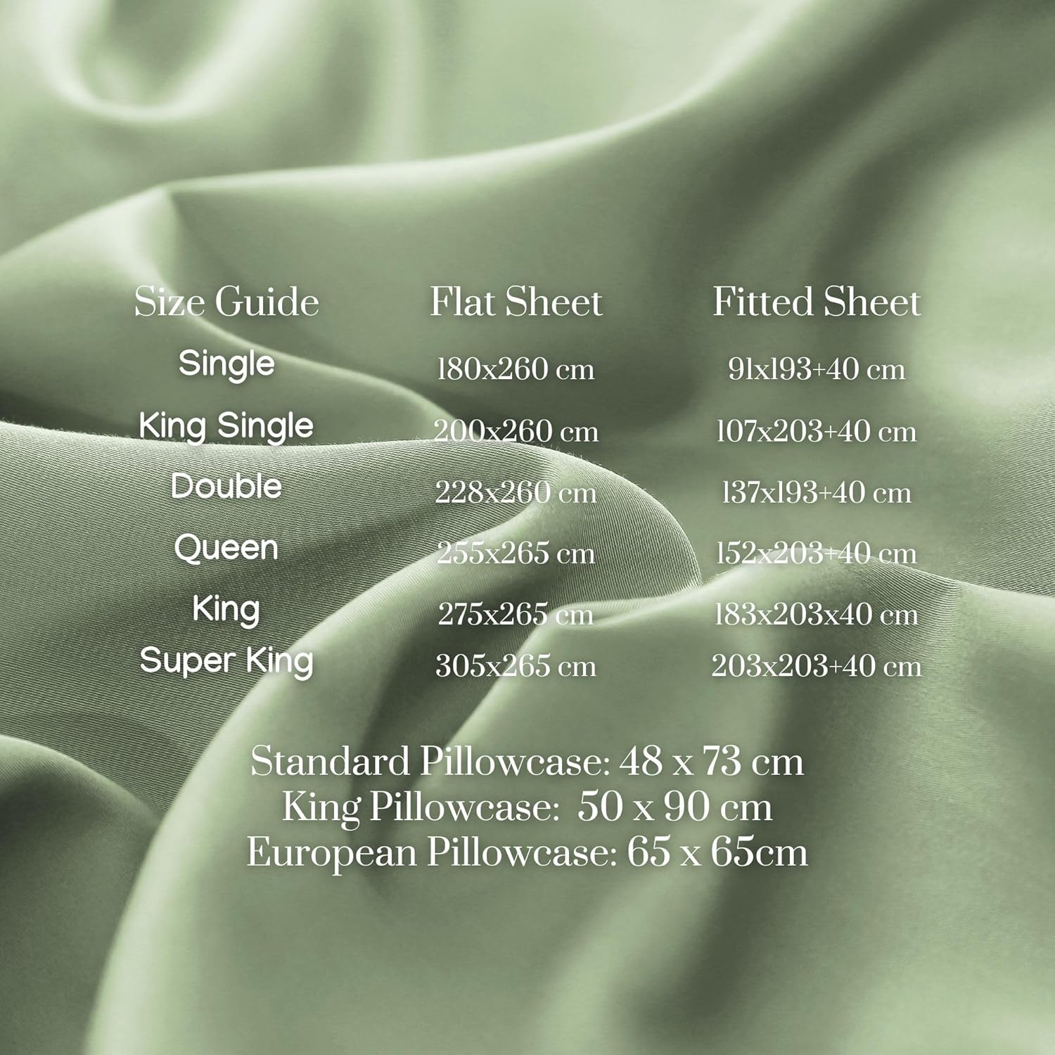 Dreamaker Serene 4 Pieces Bamboo Cotton Sateen Super King Sheets Set, Hypoallergenic Deep Pocket Fitted Sheet, Flat Sheet & 2 Pillowcases Easy Care Machine Washable Bedding Set Super King Size - Sage image number 5