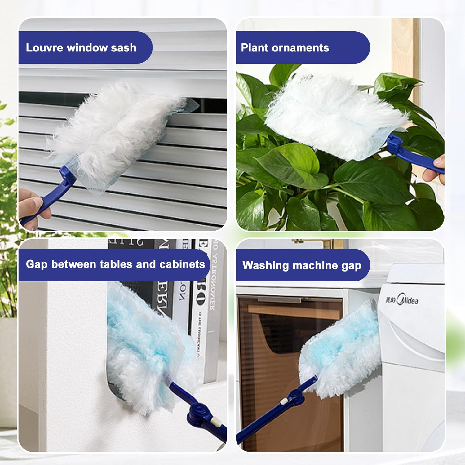 20 Pcs Flash Dust Magnet Refill with Handle,Fluffy Dusters Refills Replacement Duster Head for Cleaning,Blue Disposable Flash Dust Magnet Refills for Home and Car Cleaning image number 3