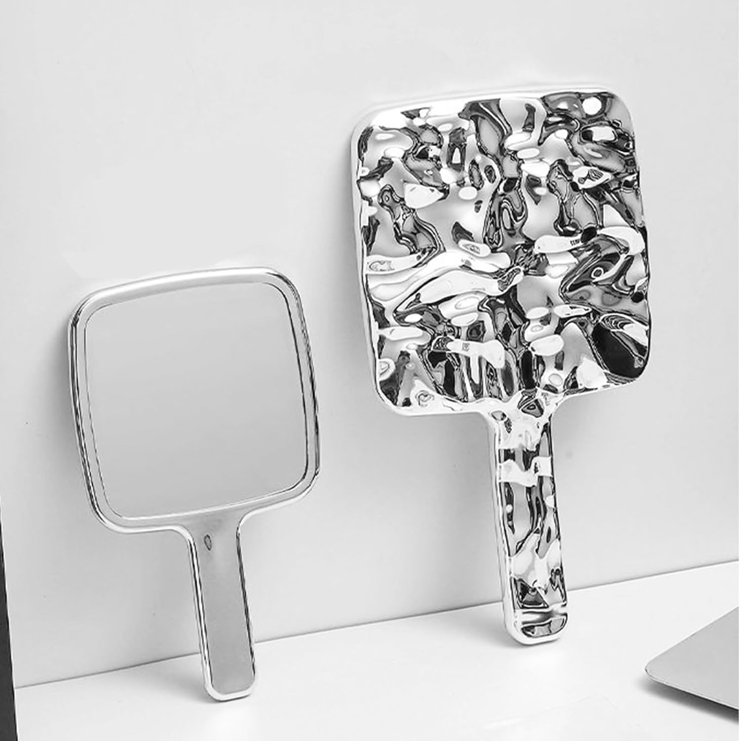 Lvpradior Hand Mirror, Salon Barber Hairdressing Handheld Mirror with Handle for Makeup, Hairdressing (White, S)