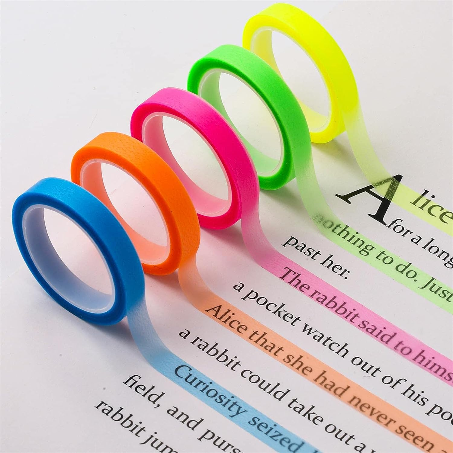 5 Rolls Highlighter Tape, 6Mm X 5M Interchangeable Fluorescent Tapes Highlighter Tape Colorful Tape Transparent for Students Teachers Reading Taking Notes on Classes Home Office image number 6