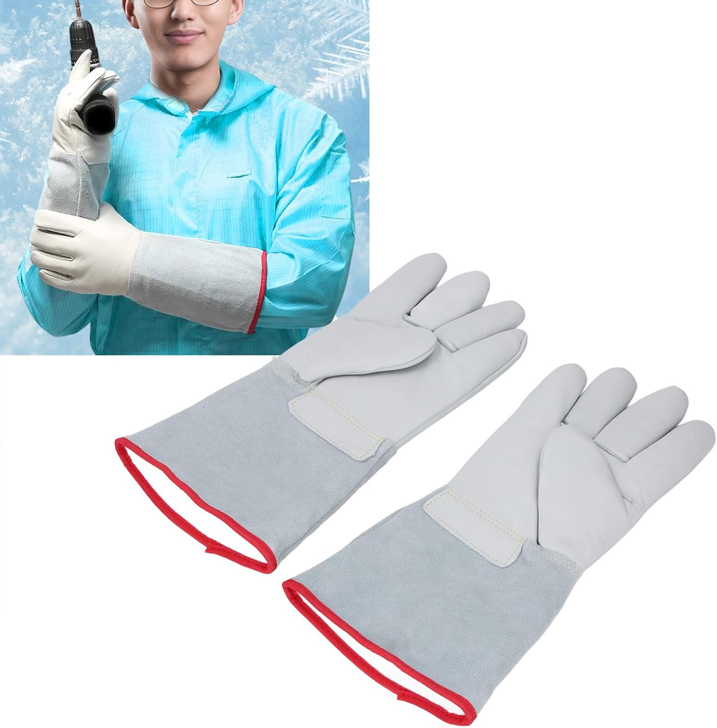 1 Pair Cryogenic Gloves, Thickened Liquid Nitrogen Protective Gloves, Low Temperature Gloves for Dry Ice, Cold Storage, Laboratory image number 4