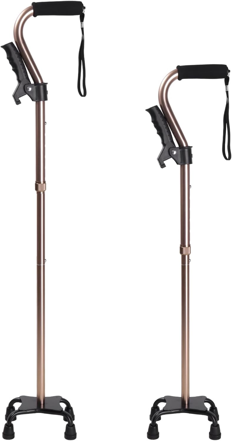 Adjustable Walking Cane for Men & Women &ndash; 4-Pronged Base for Stability &ndash; Foldable Cane for Seniors with Foam Padded Offset Handle(Champagne) image number 3