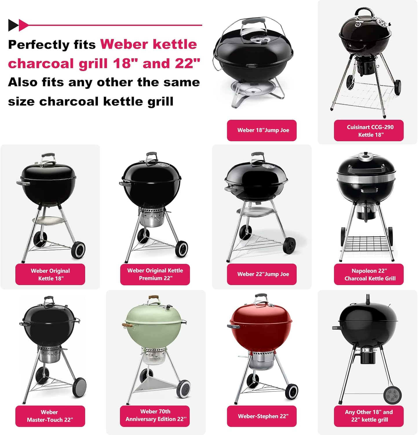 Original Weber Kettle Grill Table 22" 18" for Weber BBQ Table, Jumbojoe Master-Touch Cart Outdoor Accessories image number 1