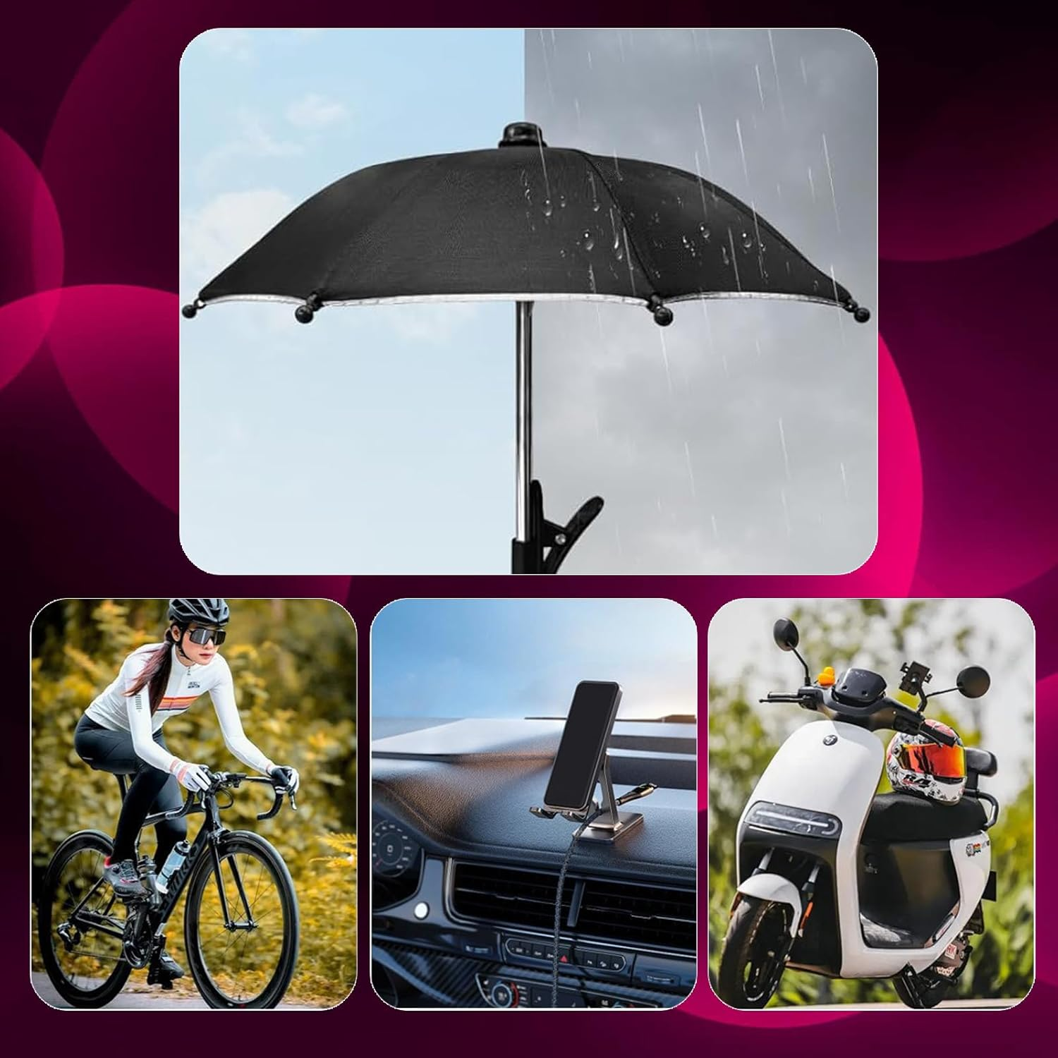 Phone Umbrella Sun Shade for Smartphones - Universal Clip-On Anti-Glare Cover for Beach, Hiking & Driving | Portable UV Protector for Iphone, Samsung & All Mobile Screens (22X27Cm, Foldable) - Black image number 6