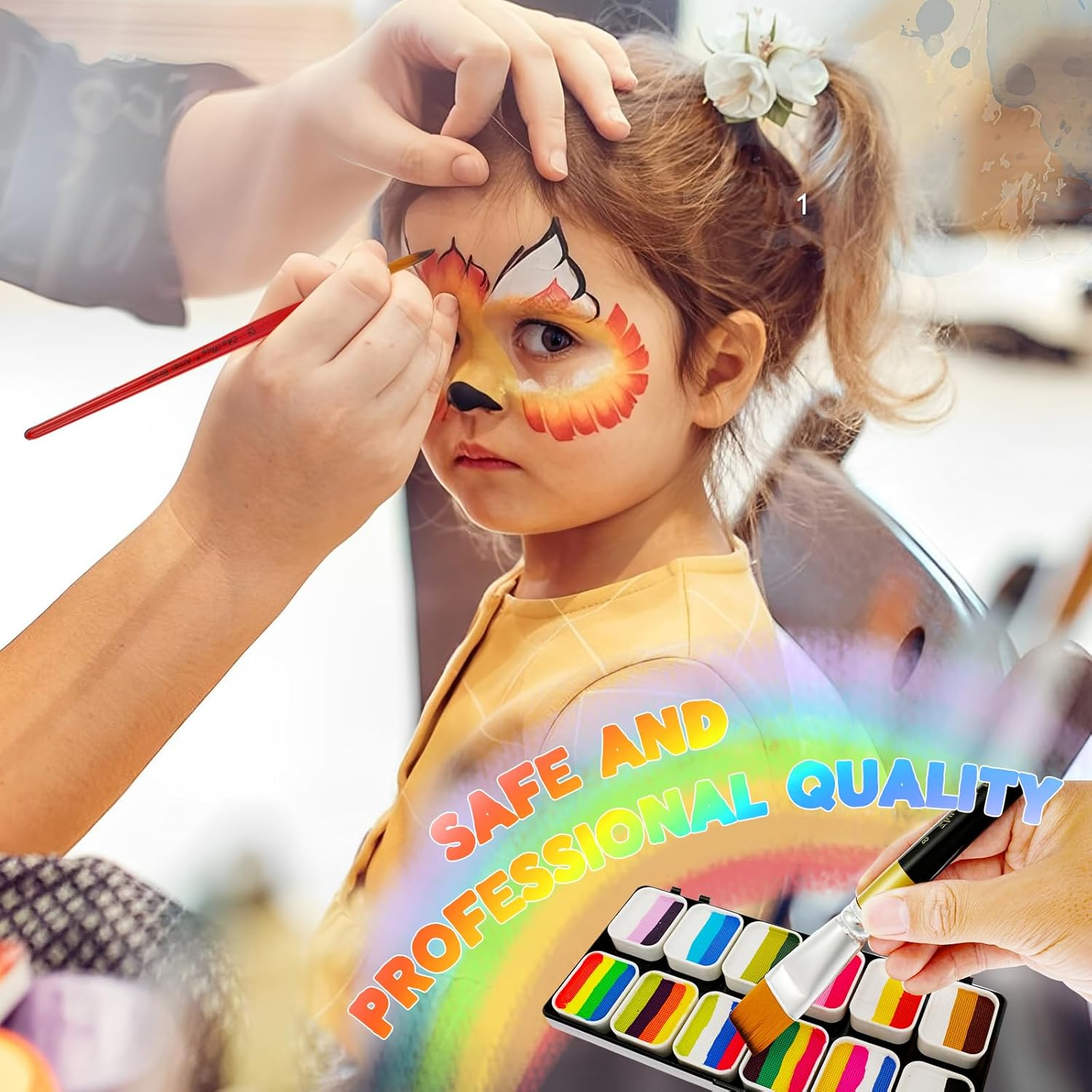 Face Painting Kit for Kids, Multi-Colour Washable Non-Toxic Face Body Paint Set with 7 Brushes,Stencils,Finger Cap,Sponge, Water Based Professional Body Art Face Makeup Palette for Party Cosplay image number 2