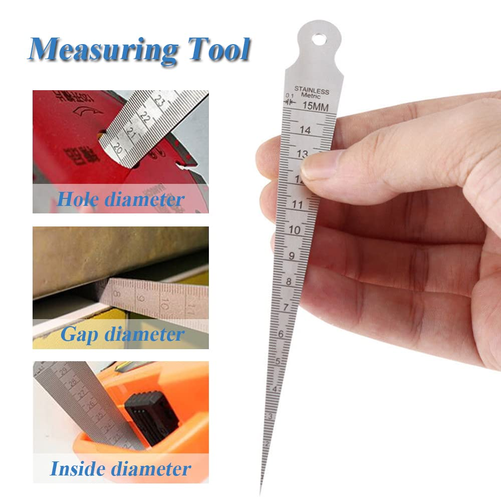 Bestgle Stainless Steel Taper Gauge, 1-15Mm (1/64-5/8 Inch) Feeler Gauge Ruler for Hole, Gap, inside Diameter Measurement image number 5