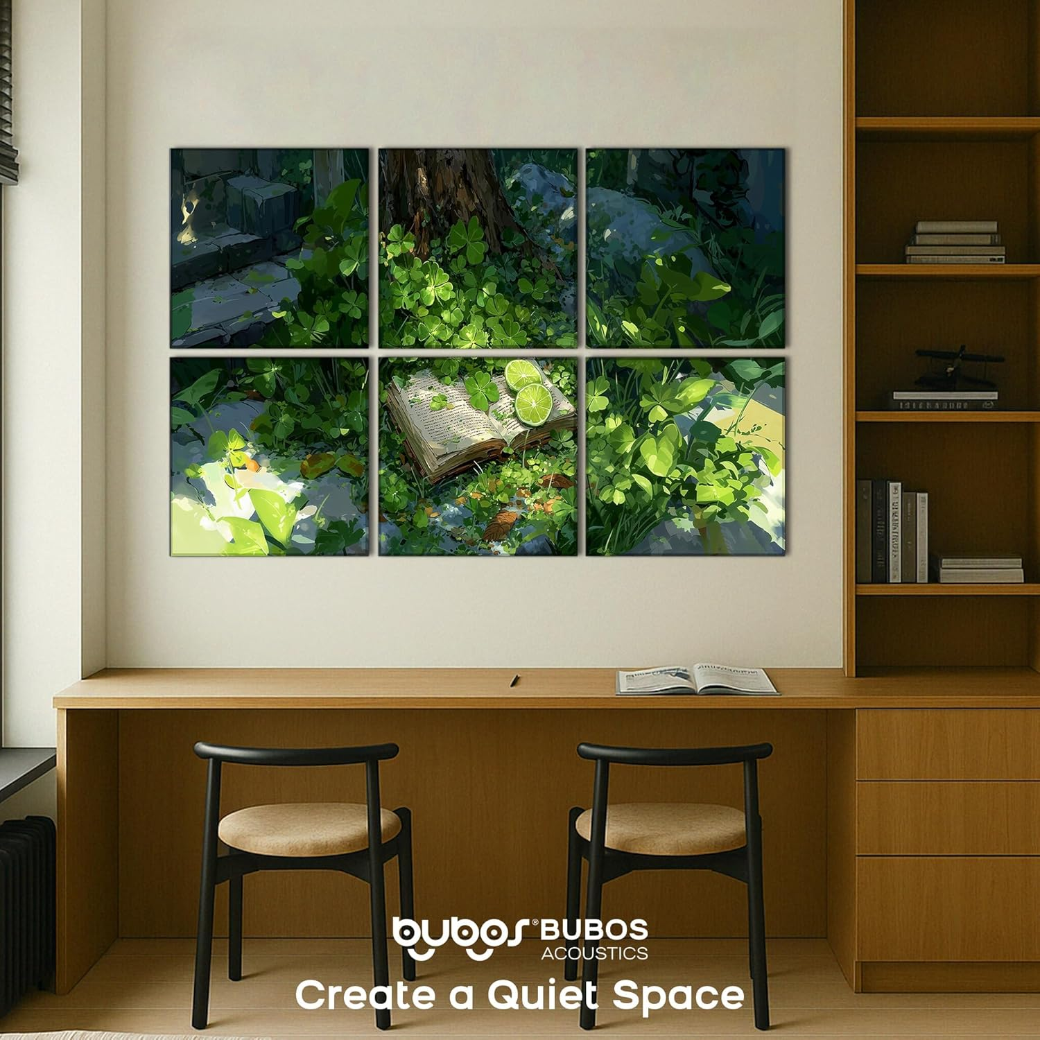 BUBOS 6 Pack Art Acoustic Panels Soundproof Wall Panel,23.6X23.6 Inches Large Sound Panel,Self-Adhesive Decorative Acoustical Wall Panels, Acoustic Treatment for Home（Clover Chronicles​​） - Gold image number 3