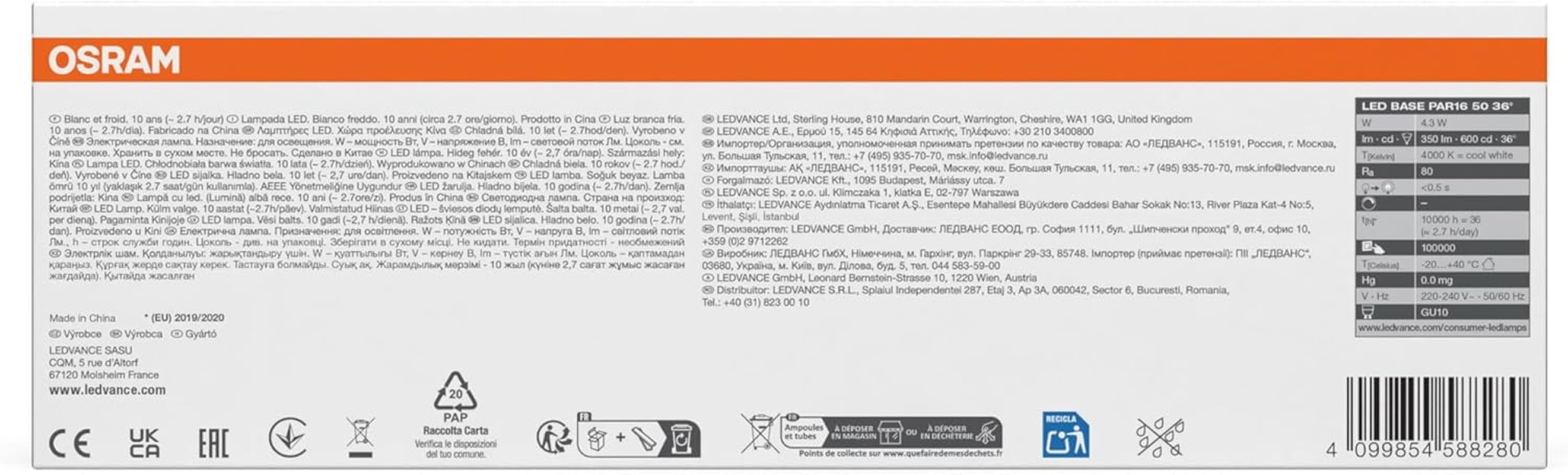 OSRAM LED Base PAR16 4.3 W 840 GU10