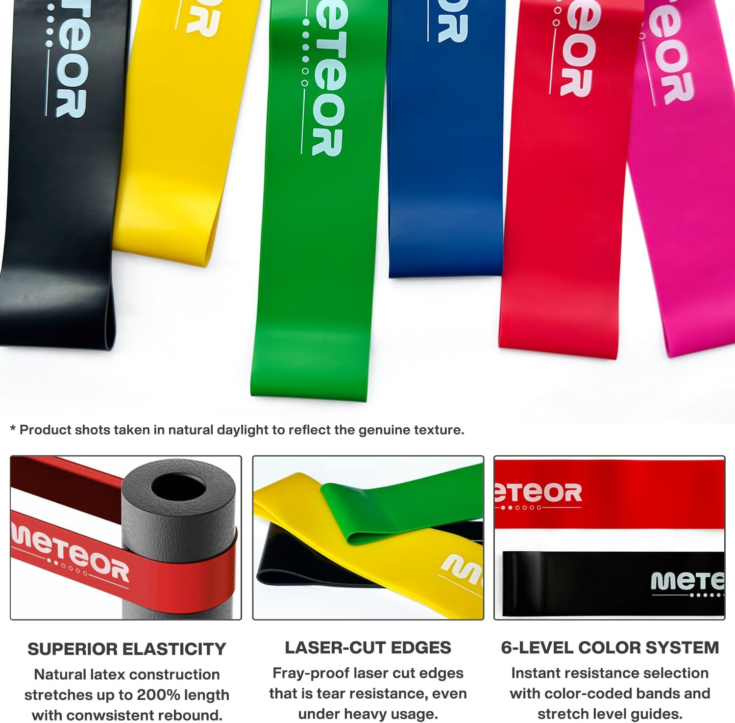 Meteor 6Pcs Resistance Bands Set with Carry Bag &ndash; Elastic Bands, Exercise Bands for Home Gym Workouts, Office Relaxation, Physical Therapy, and Mobility Improvement image number 1