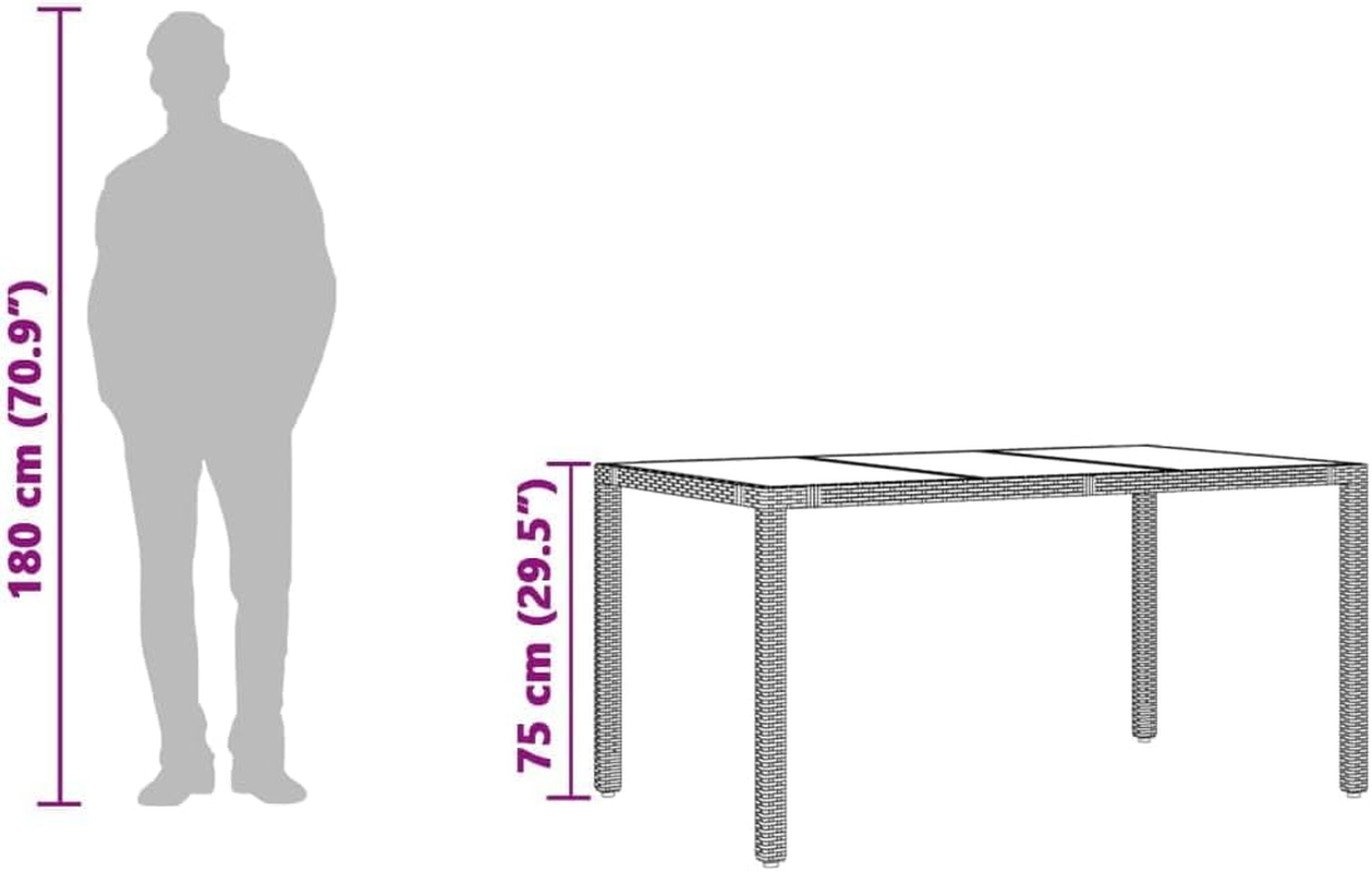 Vidaxl Garden Table - Black Poly Rattan Outdoor Furniture - Tempered Glass Top, Powder-Coated Steel Frame, Weather- Patio Dining Side Coffee Rectangular Table, 150 X 90 X 75 Cm image number 4