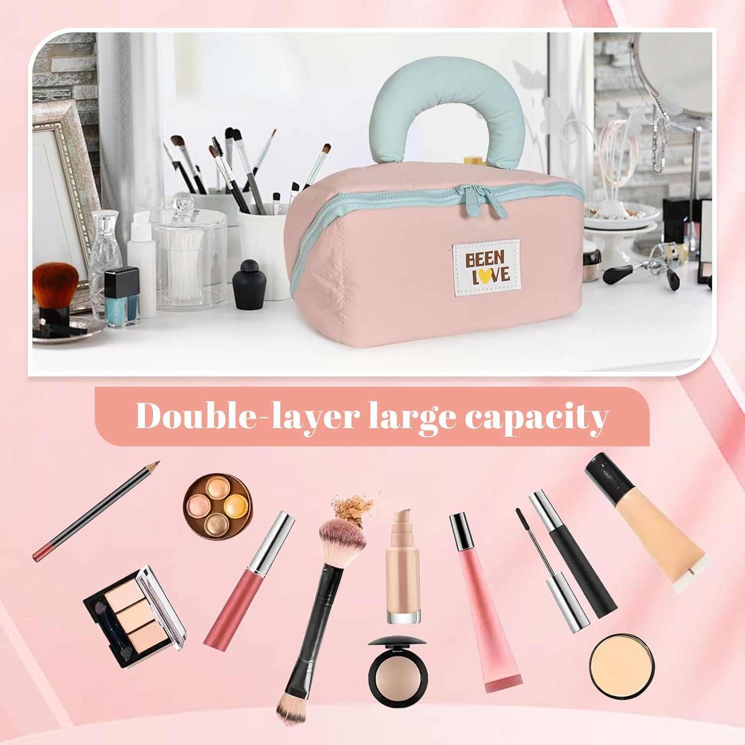 Transparent Toiletry Bag, Waterproof Hand Toiletry Bag with Large Capacity, Make up Bag with Zips for Business Trips, Holidays, Black, Mittelgro&szlig;e(26 X 7 X 16 CM), Cosmetic Case image number 5