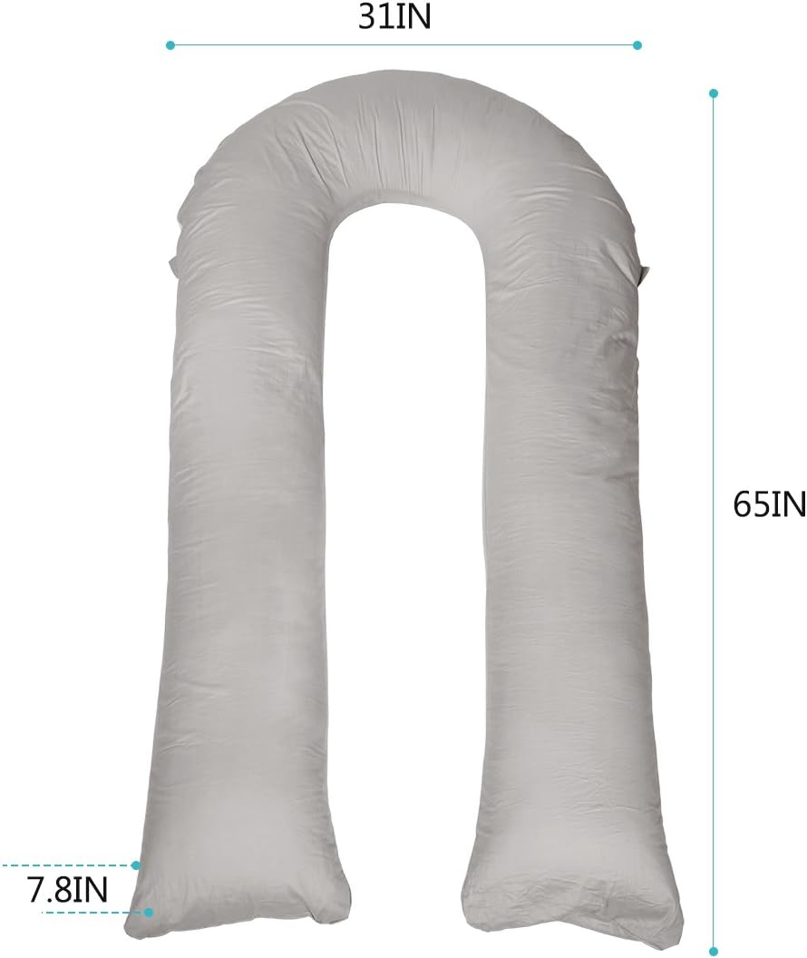 Meiz Pregnancy Pillows for Sleeping, Full Body Pregnancy Pillow with 300TC Comfy Pillowcase & Microfiber Inner Cover- for Back Support - 65 Inch (Grey) image number 6