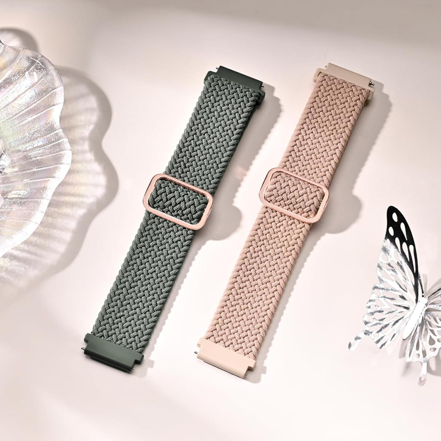 2 Pack Braided Band 18Mm Soft Nylon Compatible with Garmin Venu 3S/Venu 2S/Vivoactive 4S/Vivomove 3S/Venu 4 41Mm/Forerunner 255S/Forerunner 265S,Quick Release Strap Wristband for Women Men image number 3