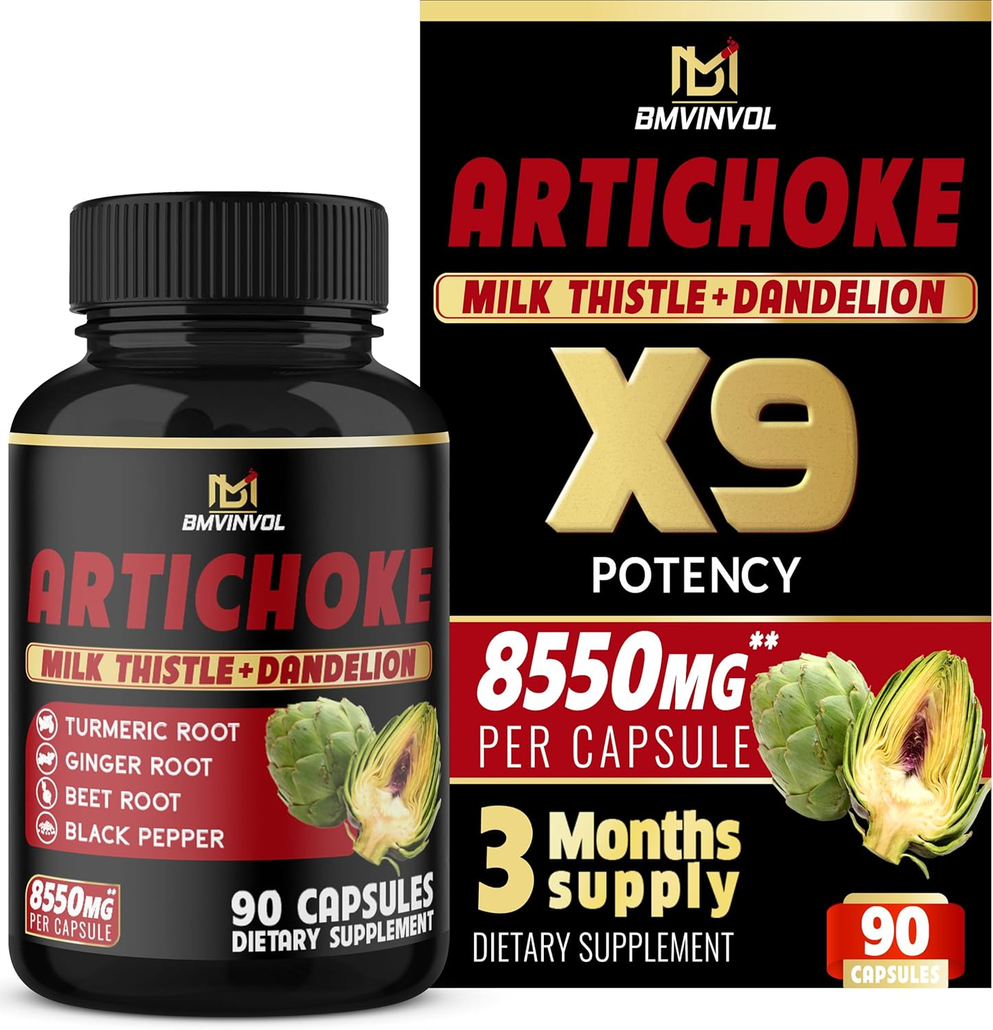 Artichoke Leaf 90 Capsules - Enhanced with Milk Thistle, Dandelion, Ginger, Turmeric, Beet Root, and More - 90 Capsules for 3-Month Supply