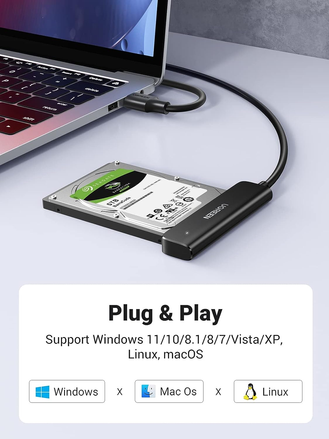 UGREEN SATA III to USB 3.0 Adapter Cable for 2.5" SSD and HDD Hard Drive Connector 5Gbps Support UASP Compatible with Seagate WD Hitachi Toshiba, PS3, PS4, Xbox, PC, Router image number 6